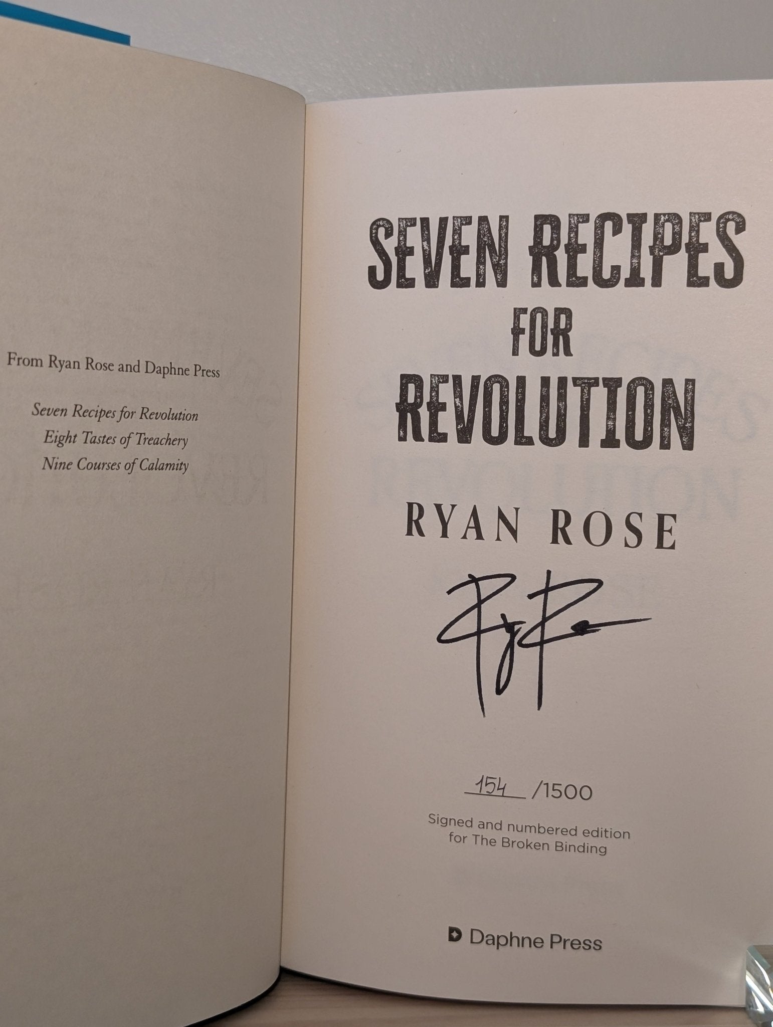 Seven Recipes for Revolution by Ryan Rose (Signed Numbered First Edition with sprayed edges) - Fialta Books
