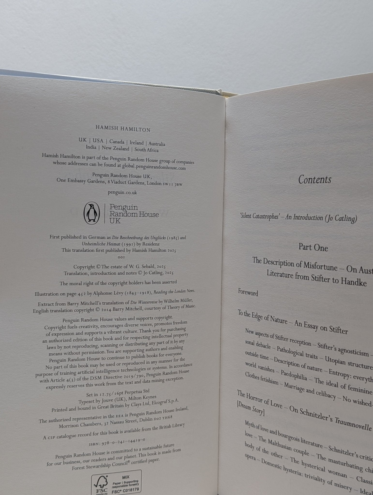Silent Catastrophes by W. G. Sebald (First Edition) - Fialta Books
