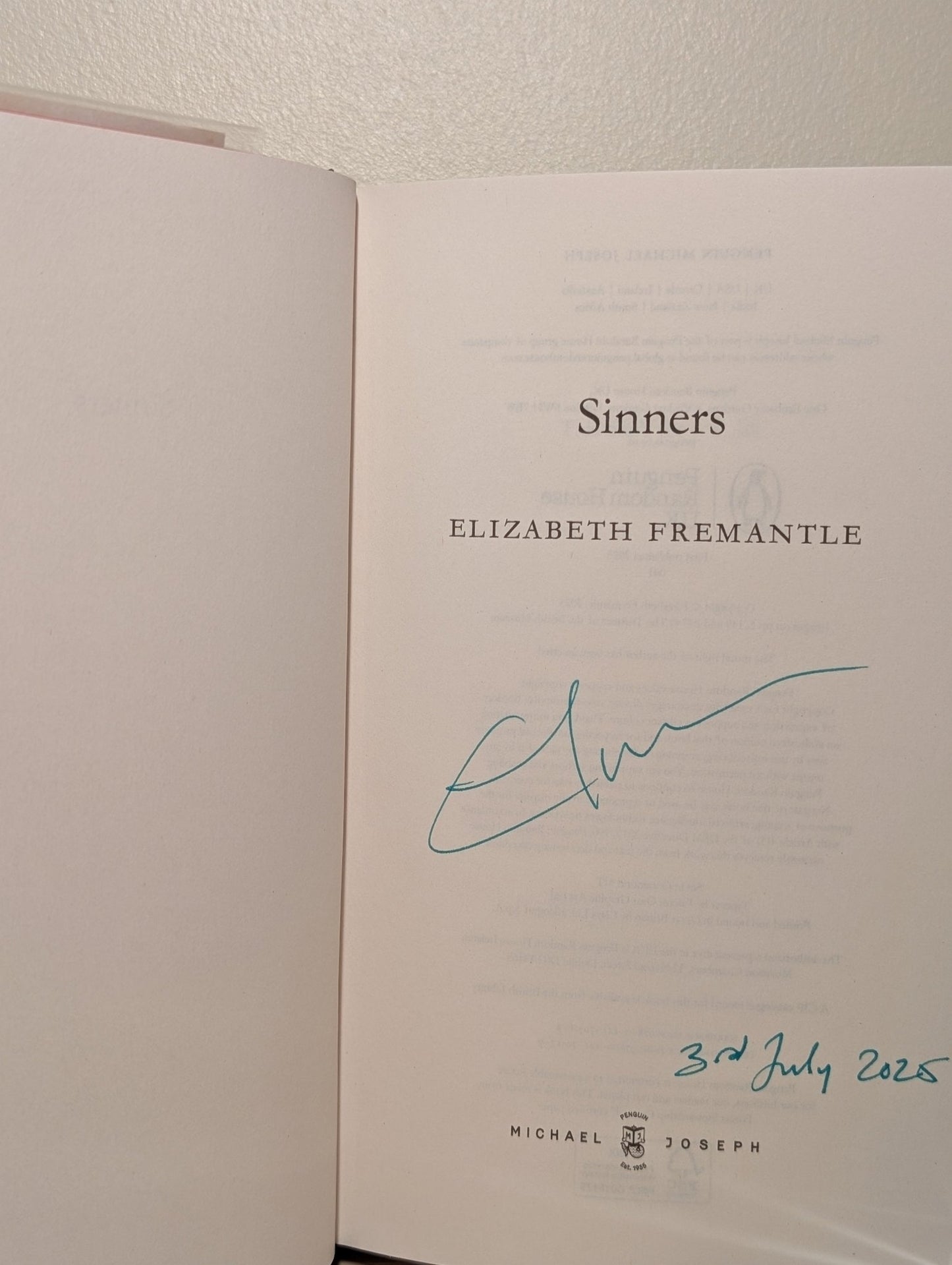 Sinners by Elizabeth Fremantle (Signed Dated First Edition) - Fialta Books