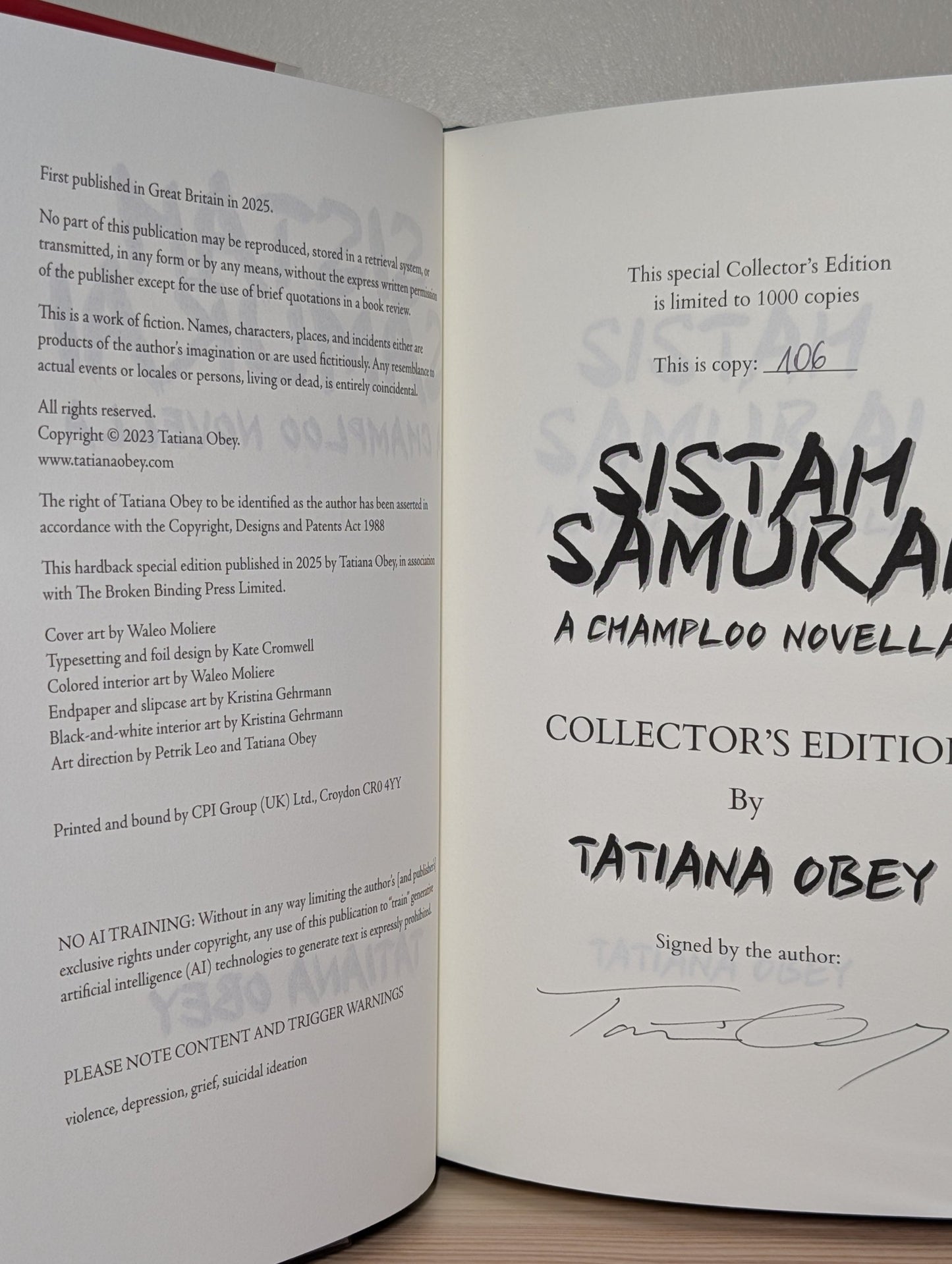 Sistah Samurai by Tatiana Obey (Signed Deluxe Edition with sprayed edges) - Fialta Books