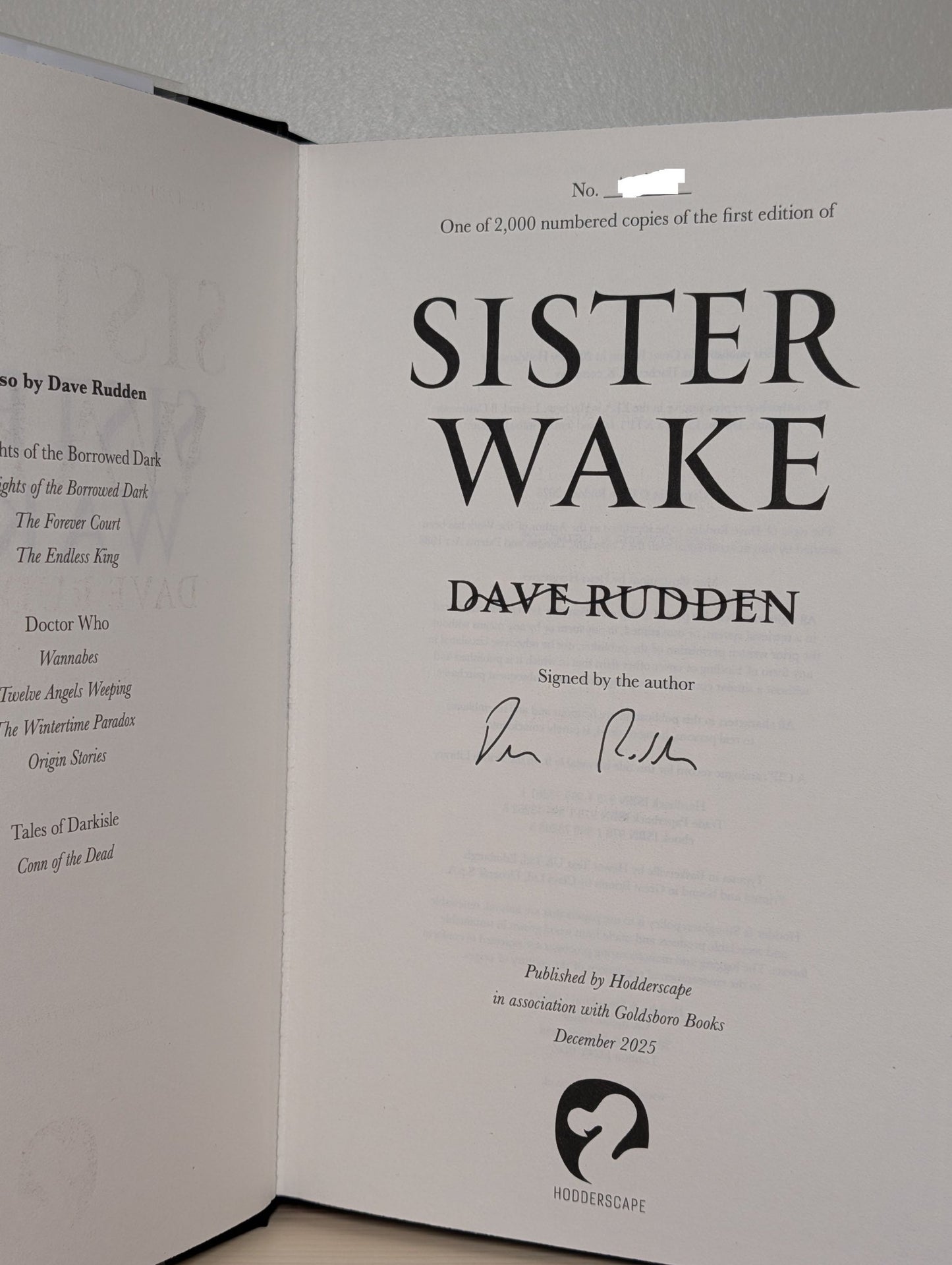 Sister Wake by Dave Rudden (Signed Numbered Edition with sprayed edges) - Fialta Books