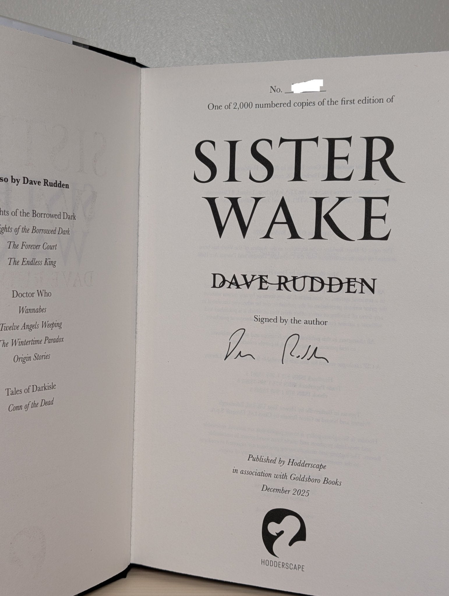 Sister Wake by Dave Rudden (Signed Numbered Edition with sprayed edges) - Fialta Books