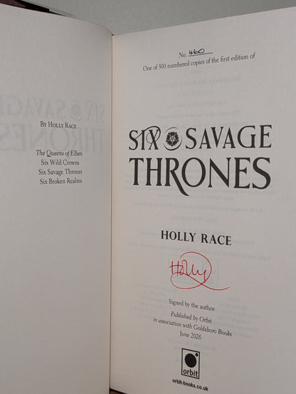 Six Wild Crowns; Six Savage Thrones by Holly Race (Signed Numbered Set with sprayed edges) - Fialta Books