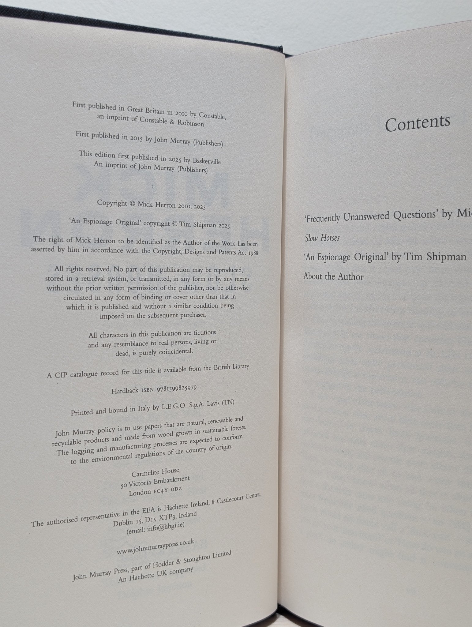 Slow Horses: Limited Signed Anniversary Edition by Mick Herron - Fialta Books