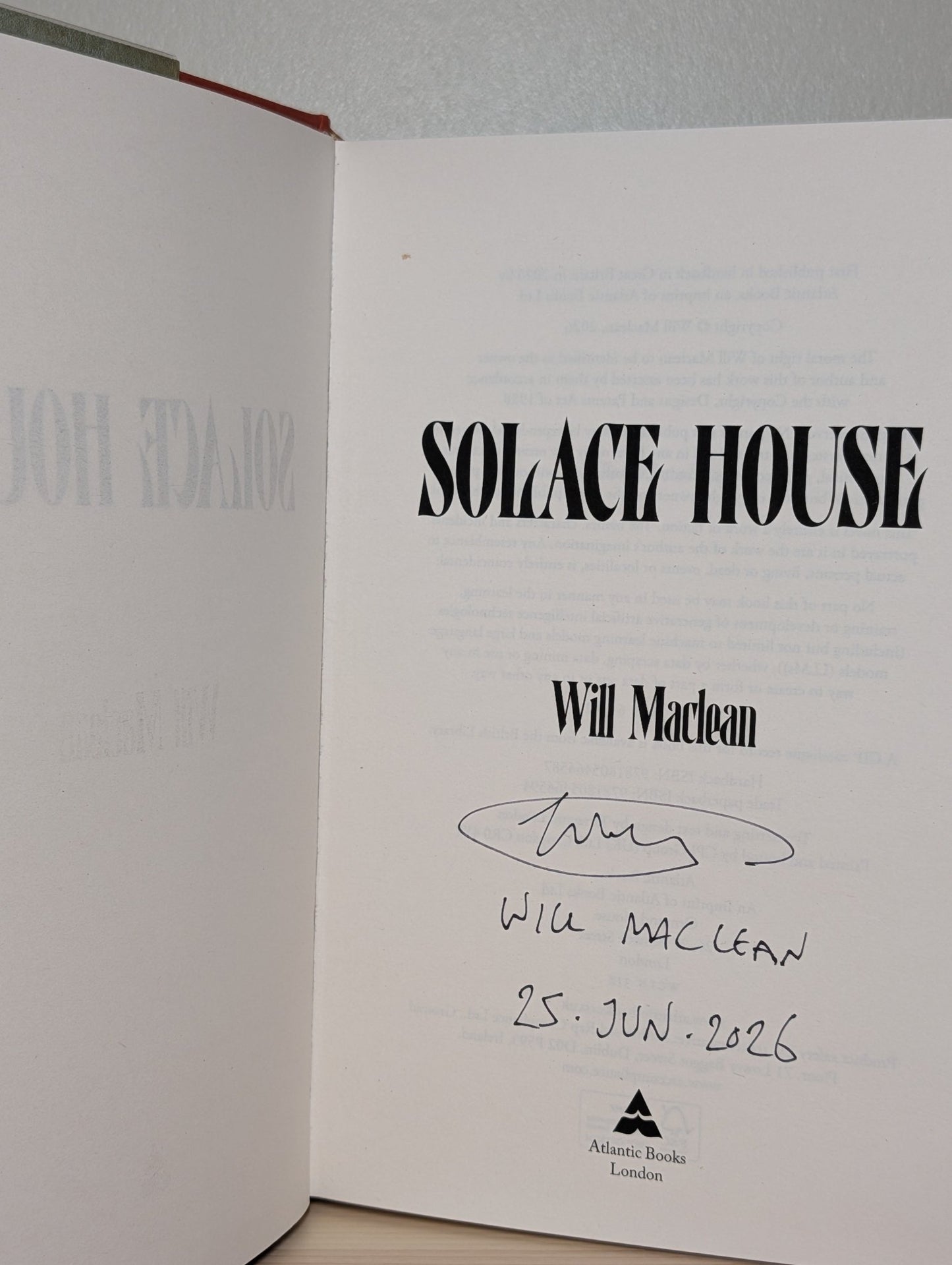 Solace House by Will Maclean (Signed Dated First Edition) - Fialta Books