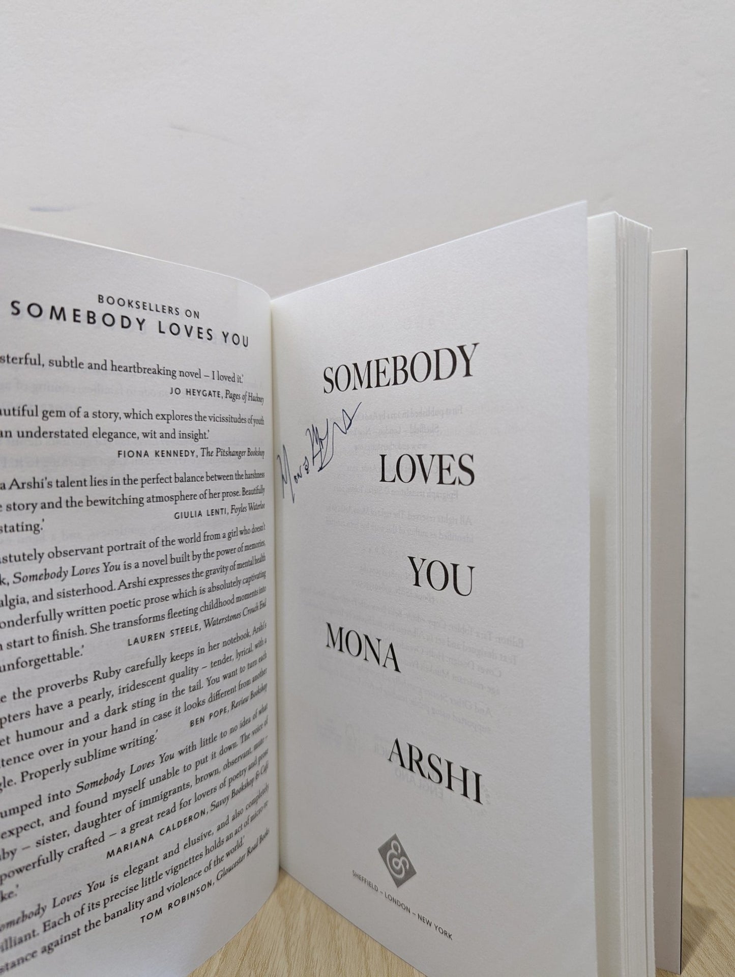 Somebody Loves You by Mona Arshi (Signed First Edition) - Fialta Books