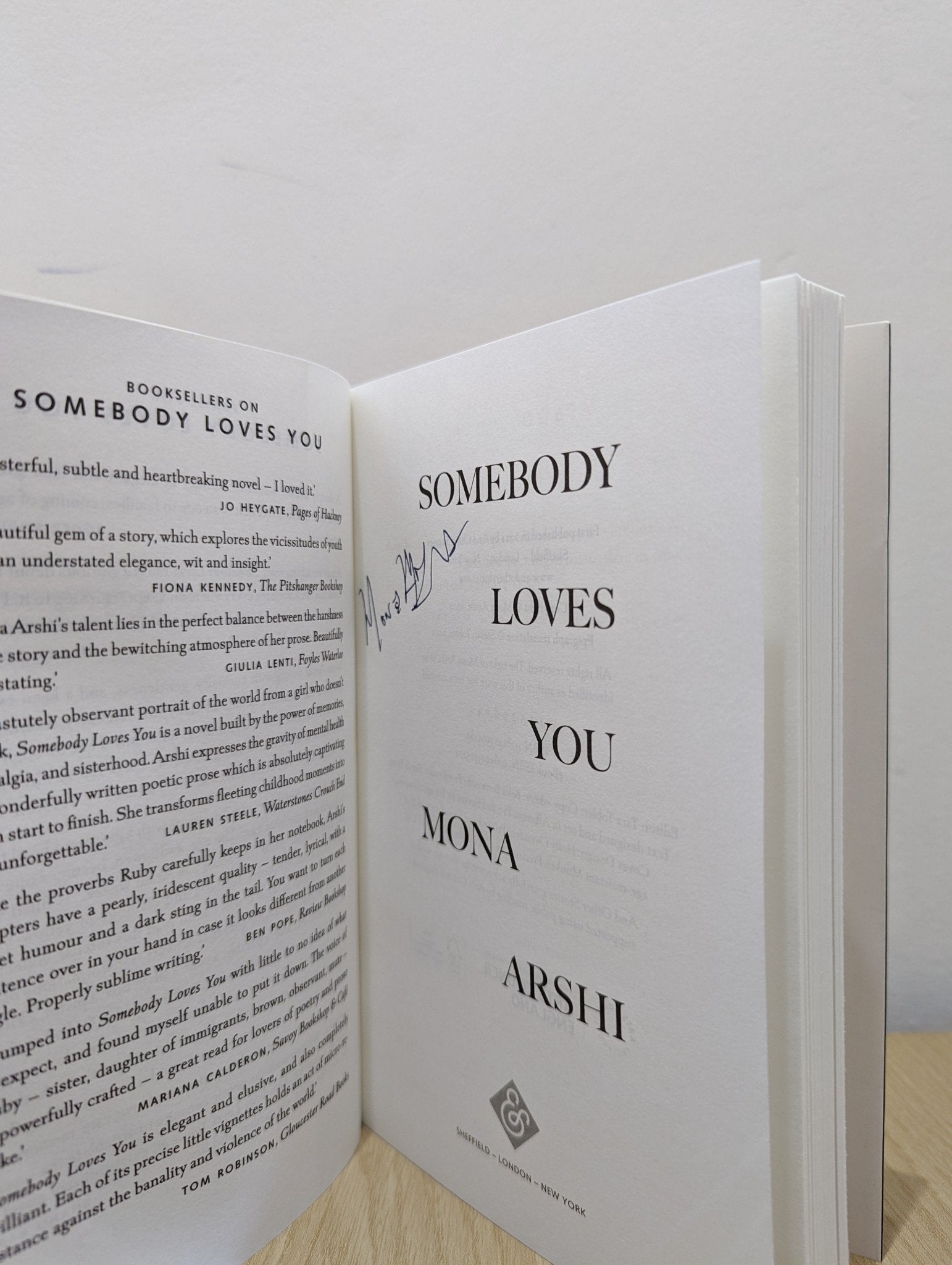 Somebody Loves You by Mona Arshi (Signed First Edition) - Fialta Books