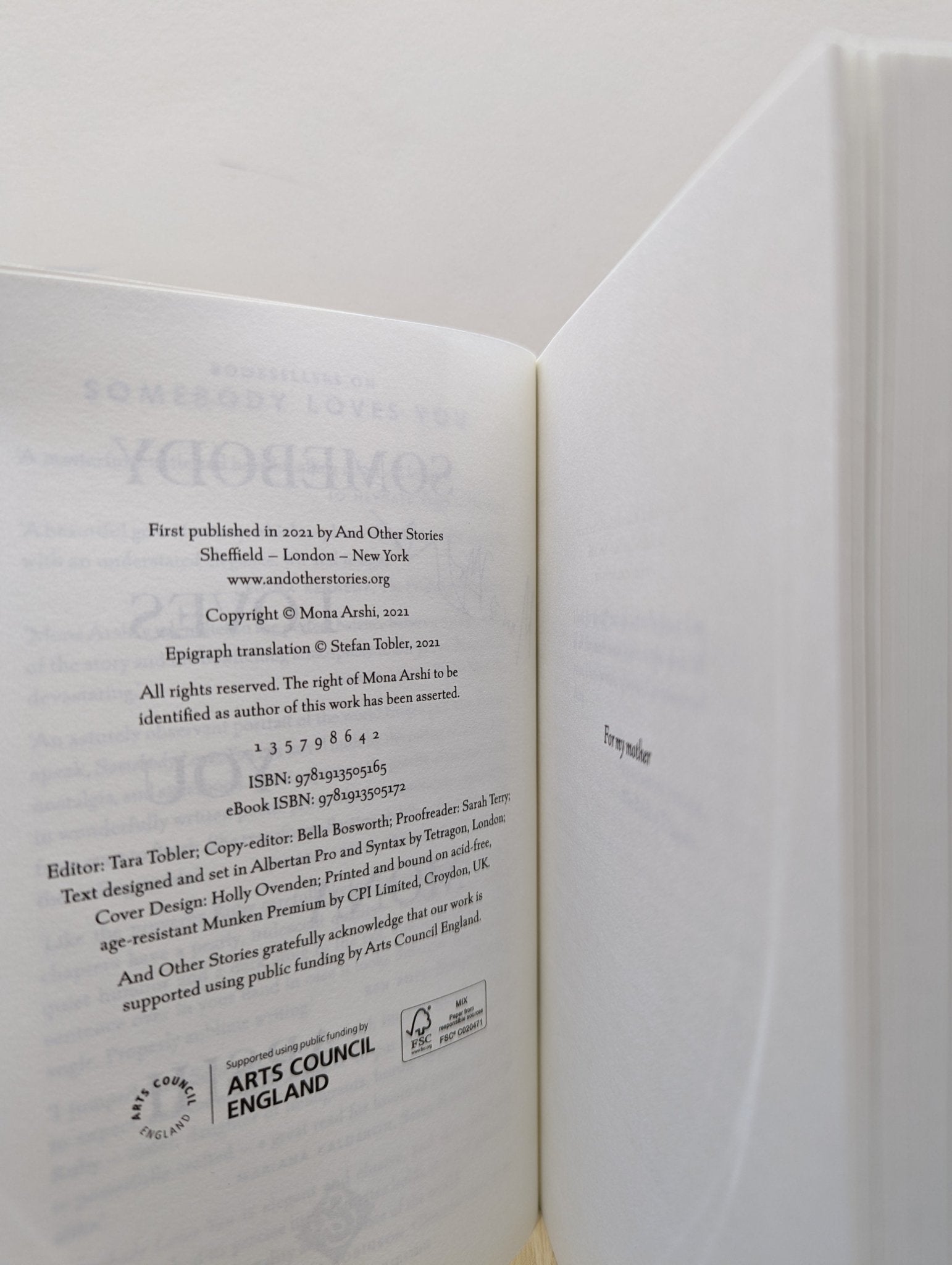 Somebody Loves You by Mona Arshi (Signed First Edition) - Fialta Books