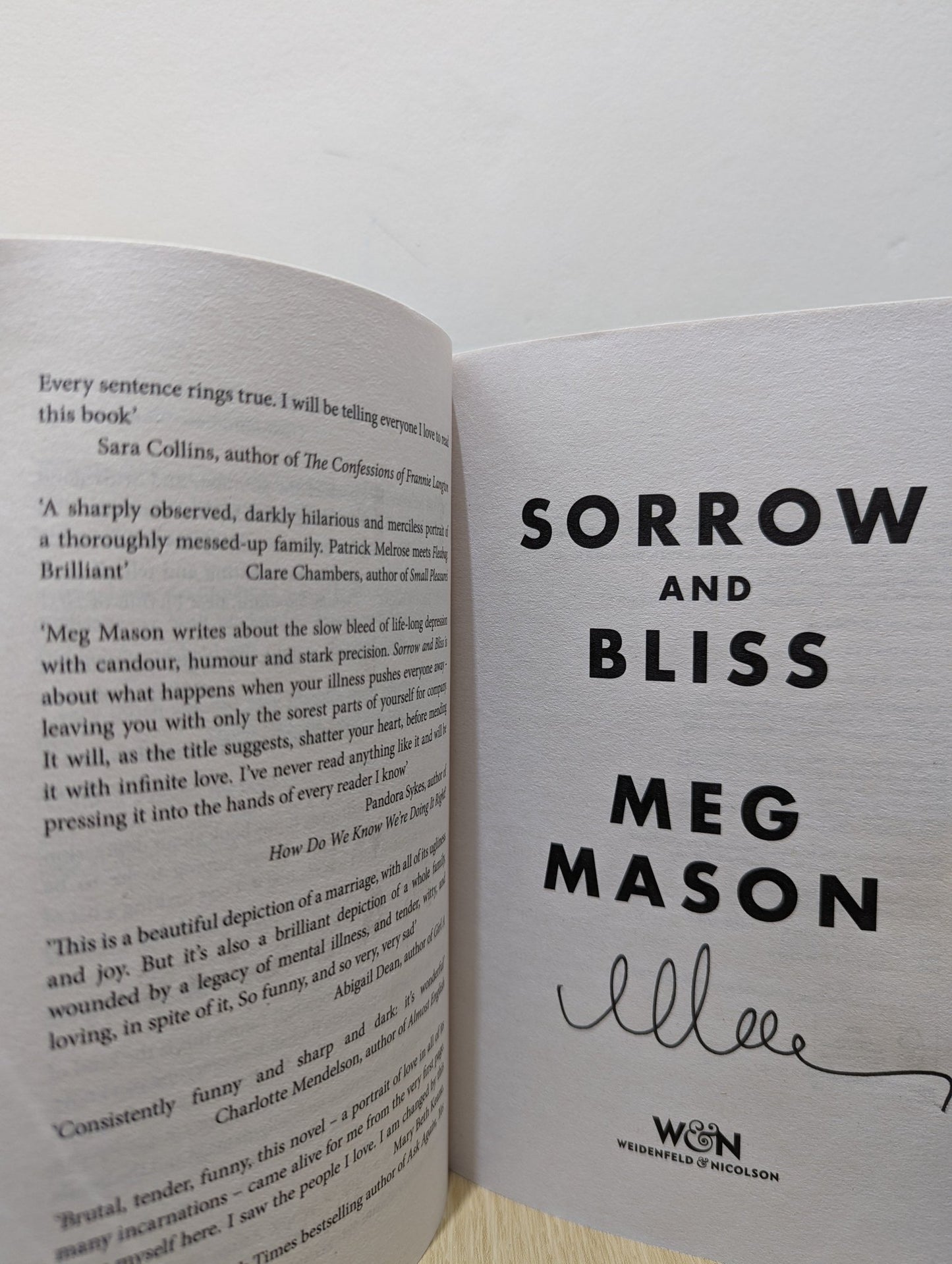 Sorrow and Bliss by Meg Mason (Signed Paperback) - Fialta Books