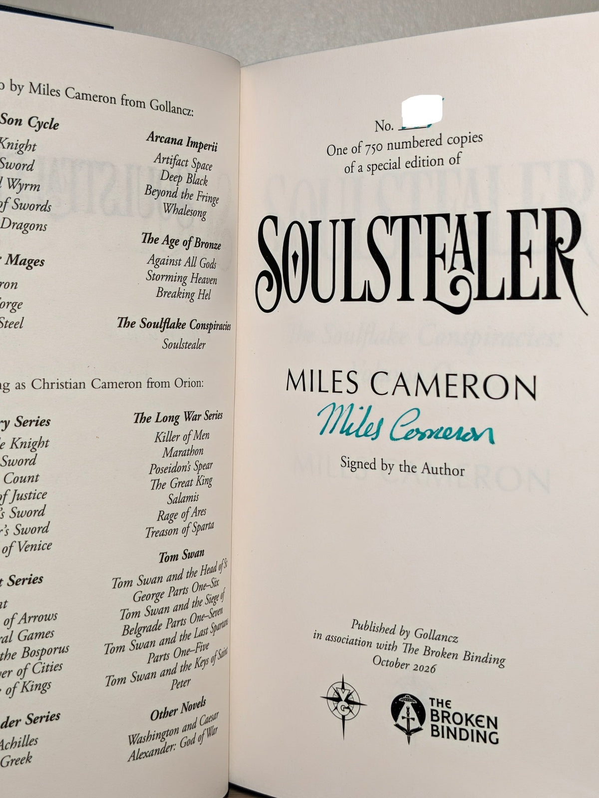 Soulstealer by Miles Cameron (Signed First Edition with sprayed edges) - Fialta Books