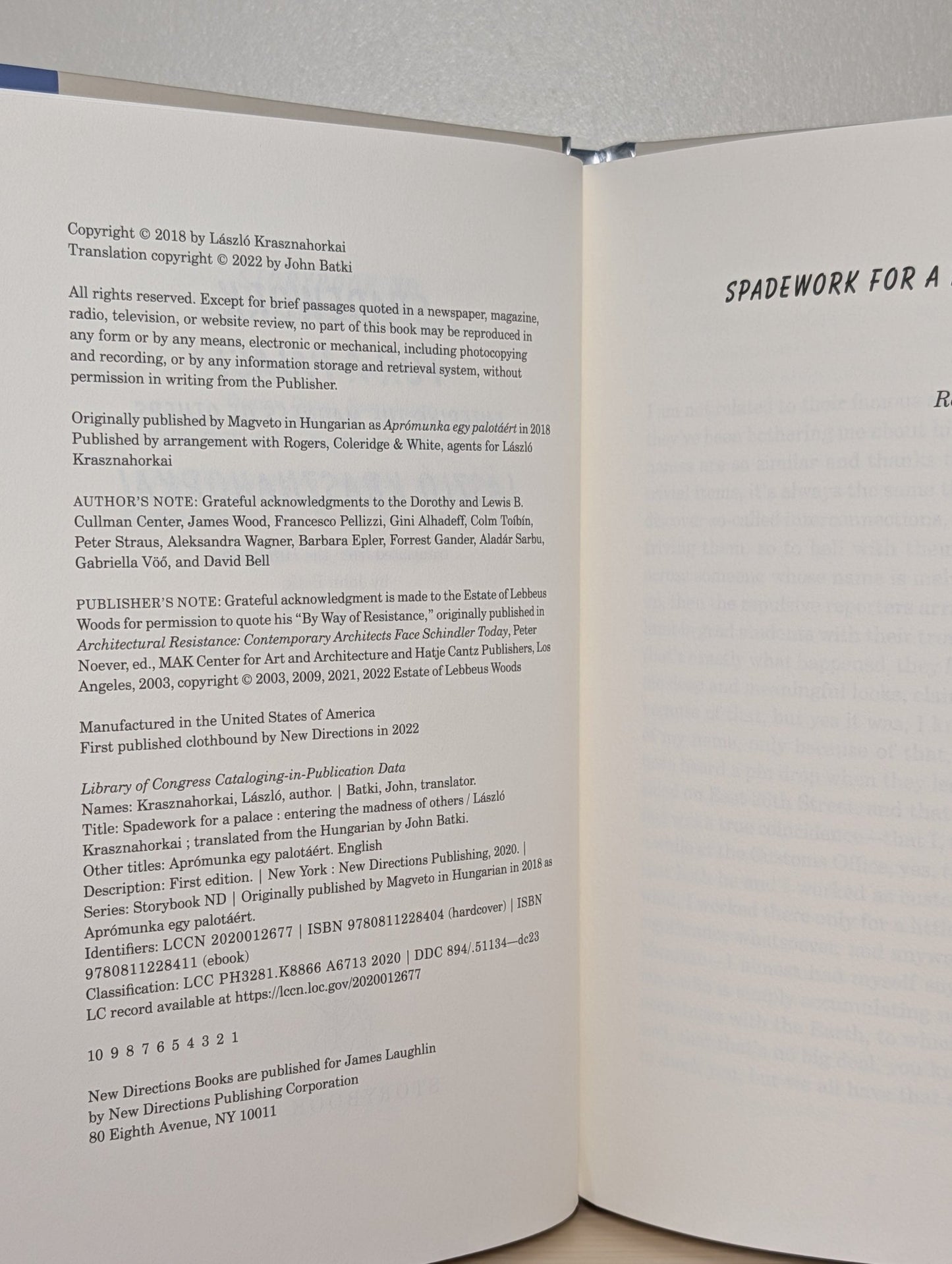Spadework for a Palace by Laszlo Krasznahorkai (First Edition) - Fialta Books