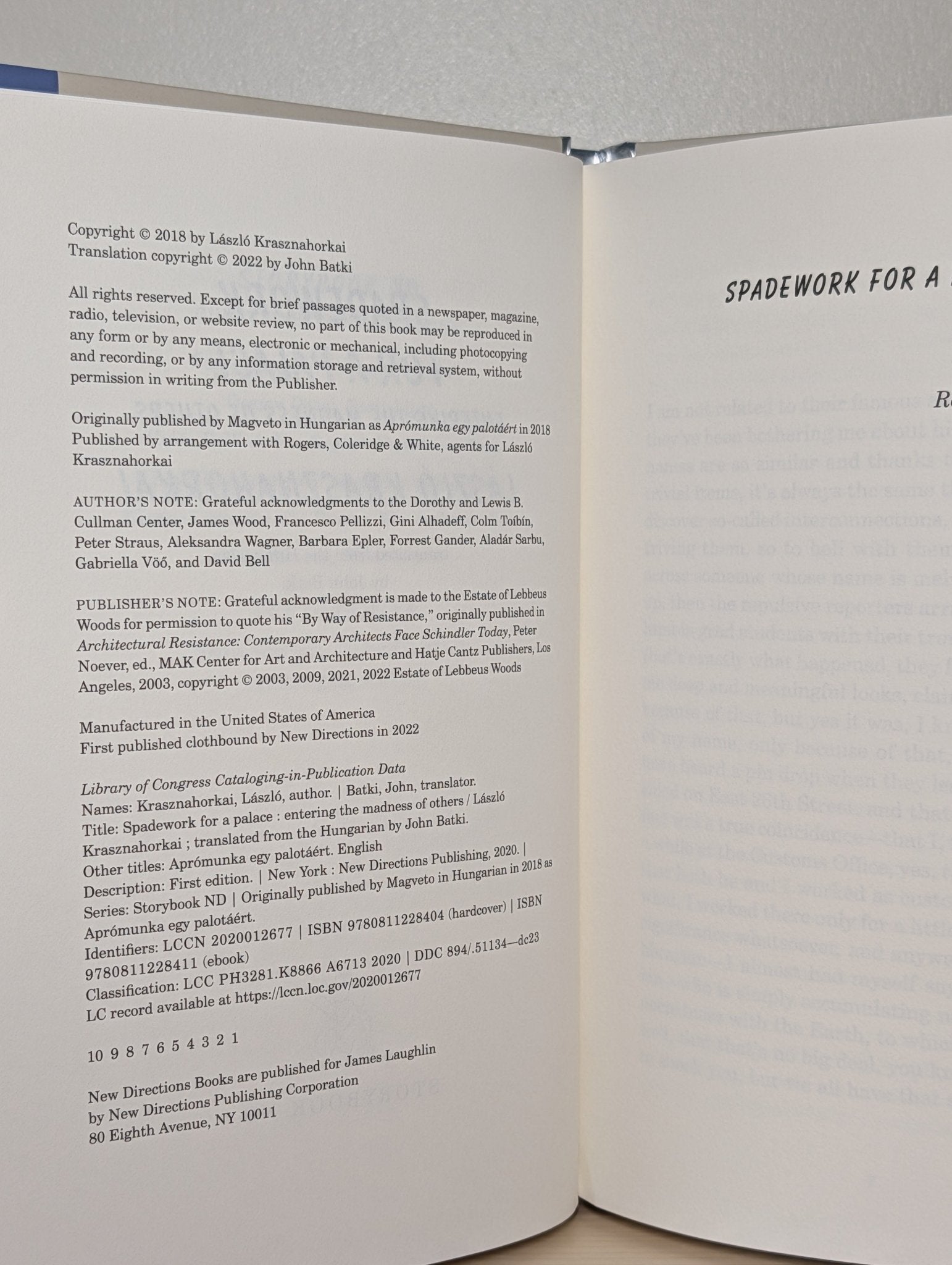 Spadework for a Palace by Laszlo Krasznahorkai (First Edition) - Fialta Books