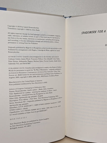 Spadework for a Palace by Laszlo Krasznahorkai (First Edition) - Fialta Books