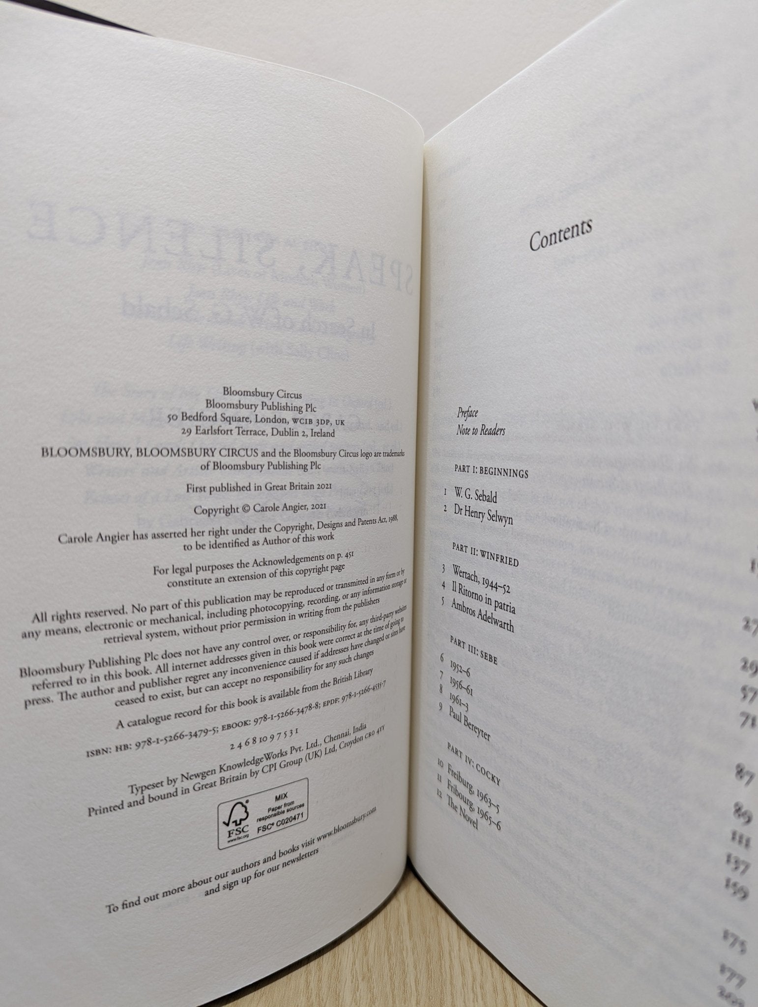 Speak, Silence: In Search of W. G. Sebald by Carole Angier (Signed First Edition) - Fialta Books