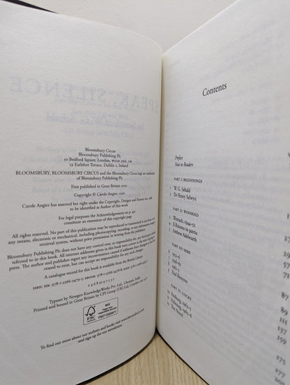 Speak, Silence: In Search of W. G. Sebald by Carole Angier (Signed First Edition) - Fialta Books