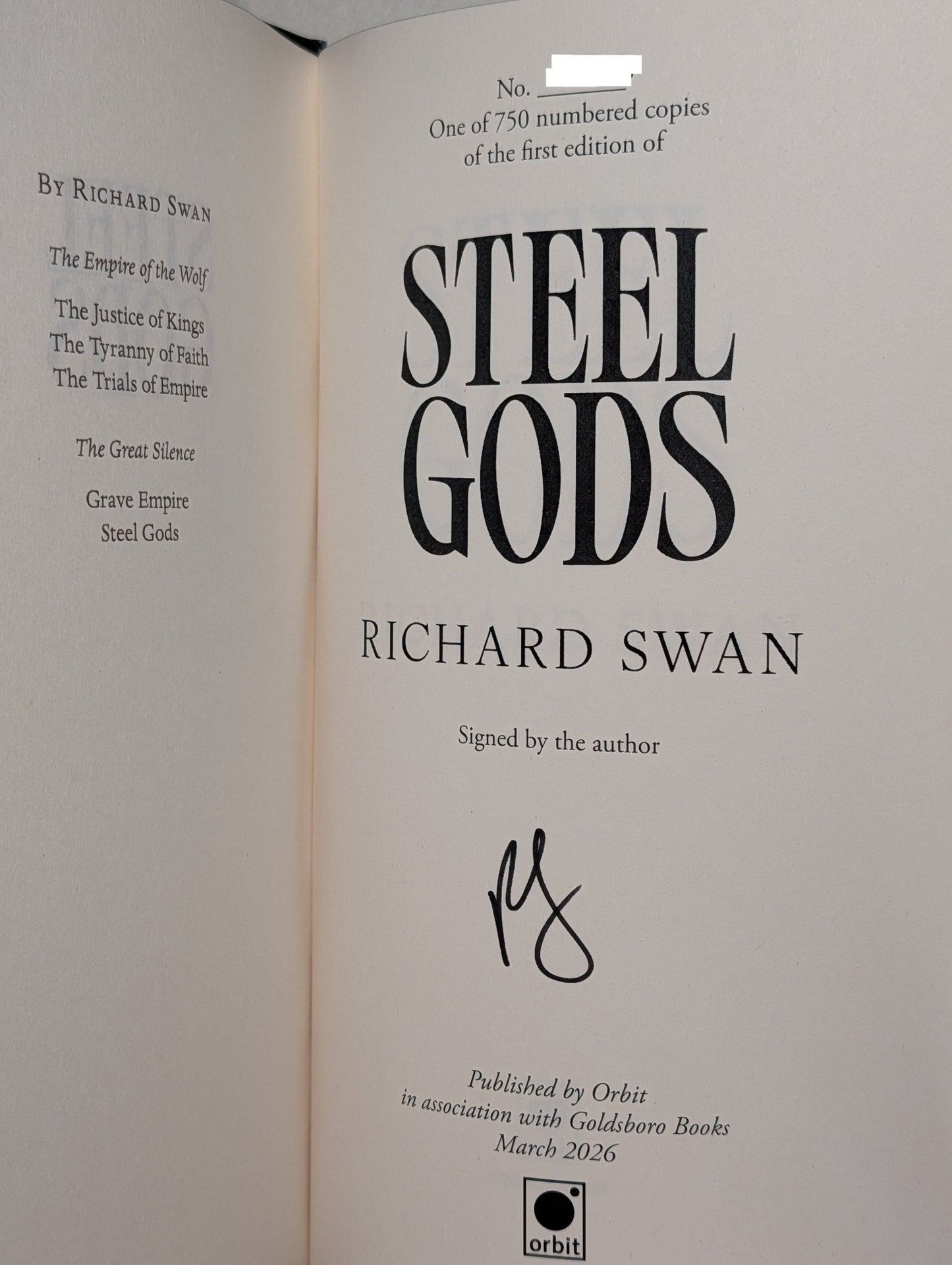 Steel Gods: Great Silence Book 2 by Richard Swan (Signed Numbered Edition with sprayed edges) - Fialta Books