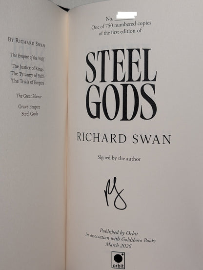 Steel Gods: Great Silence Book 2 by Richard Swan (Signed Numbered Edition with sprayed edges) - Fialta Books