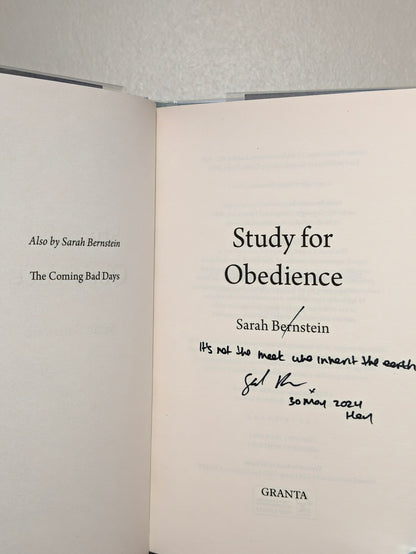 Study for Obedience by Sarah Bernstein (Signed Lined First Edition) - Fialta Books