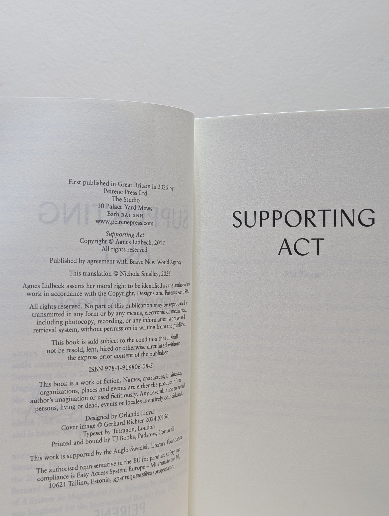 Supporting Act by Agnes Lidbeck (Signed First Edition) - Fialta Books