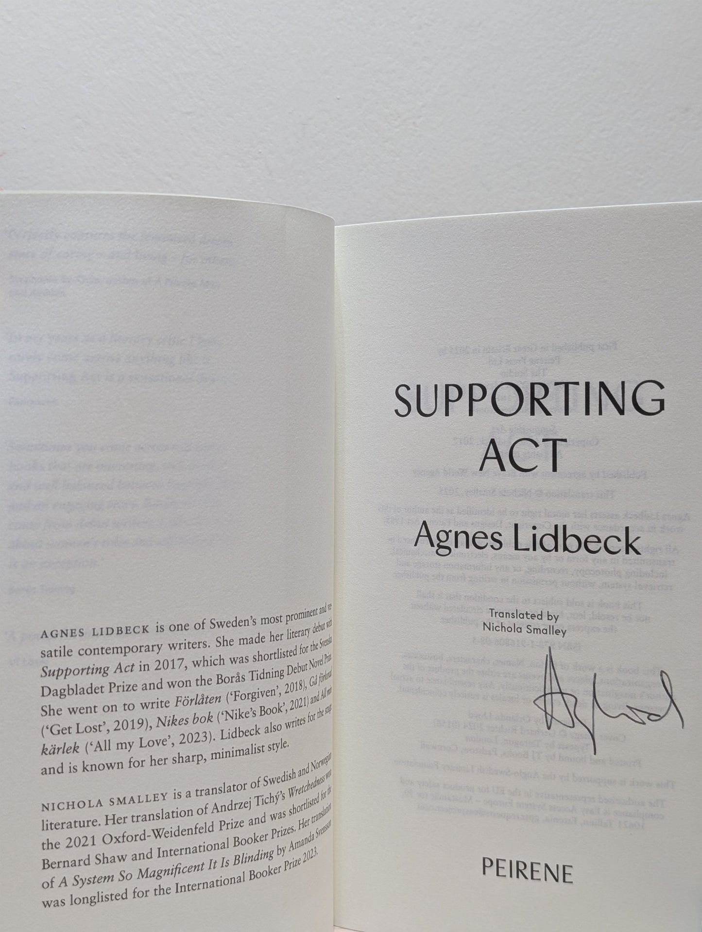 Supporting Act by Agnes Lidbeck (Signed First Edition) - Fialta Books