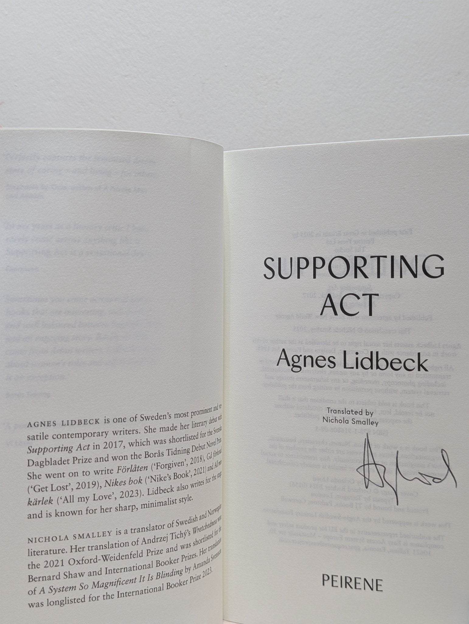 Supporting Act by Agnes Lidbeck (Signed First Edition) - Fialta Books