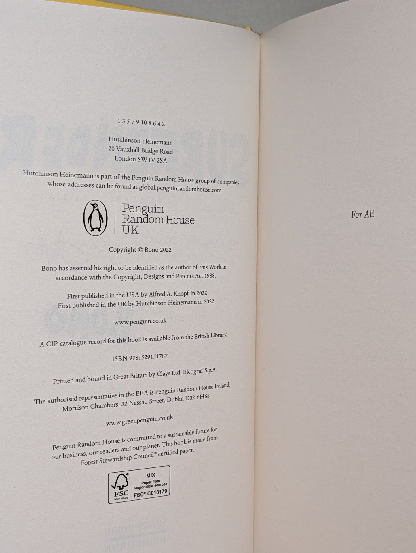 Surrender: 40 Songs, One Story by Bono (Signed) - Fialta Books