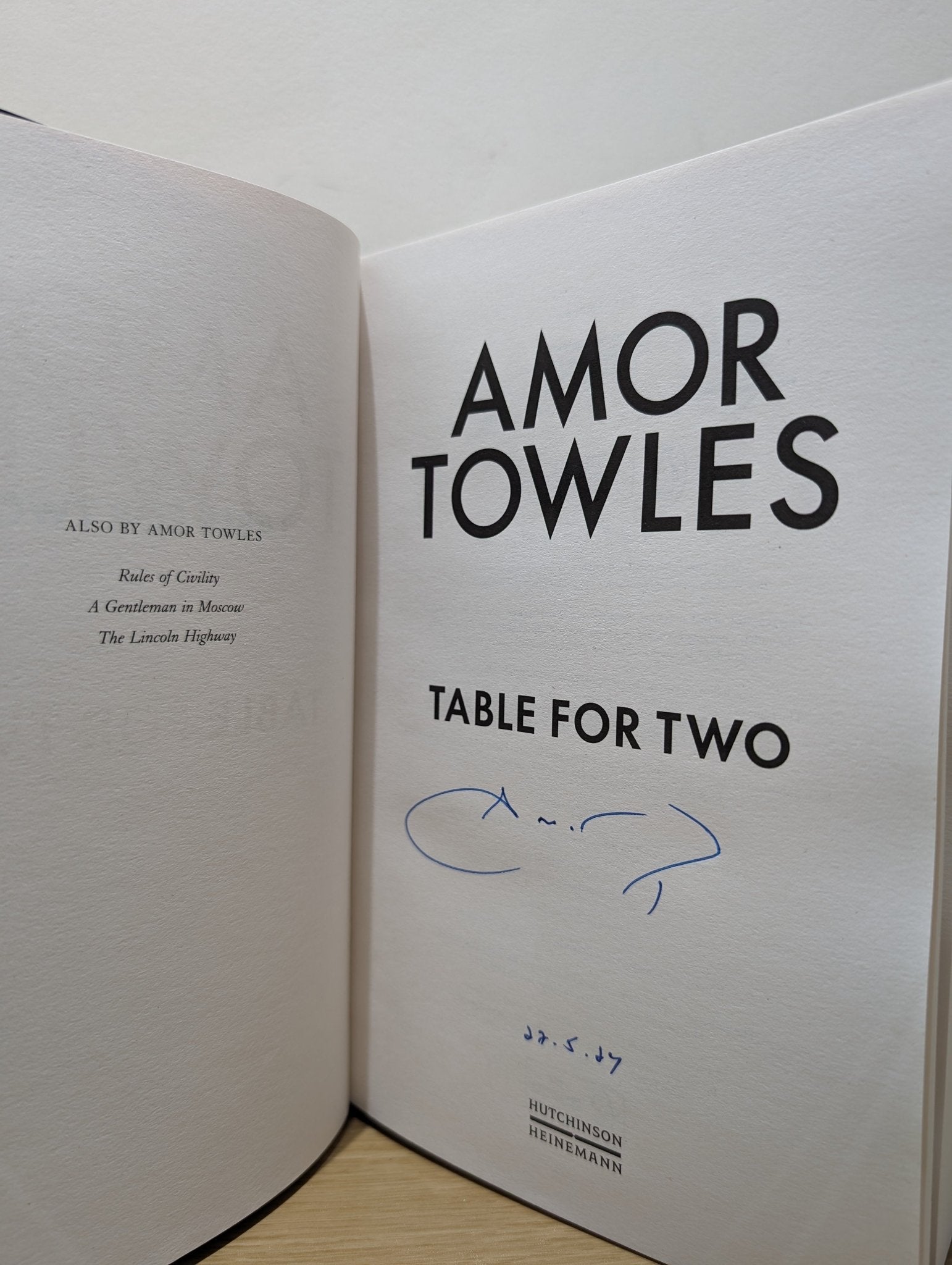 Table For Two by Amor Towles (Signed Dated First Edition) - Fialta Books