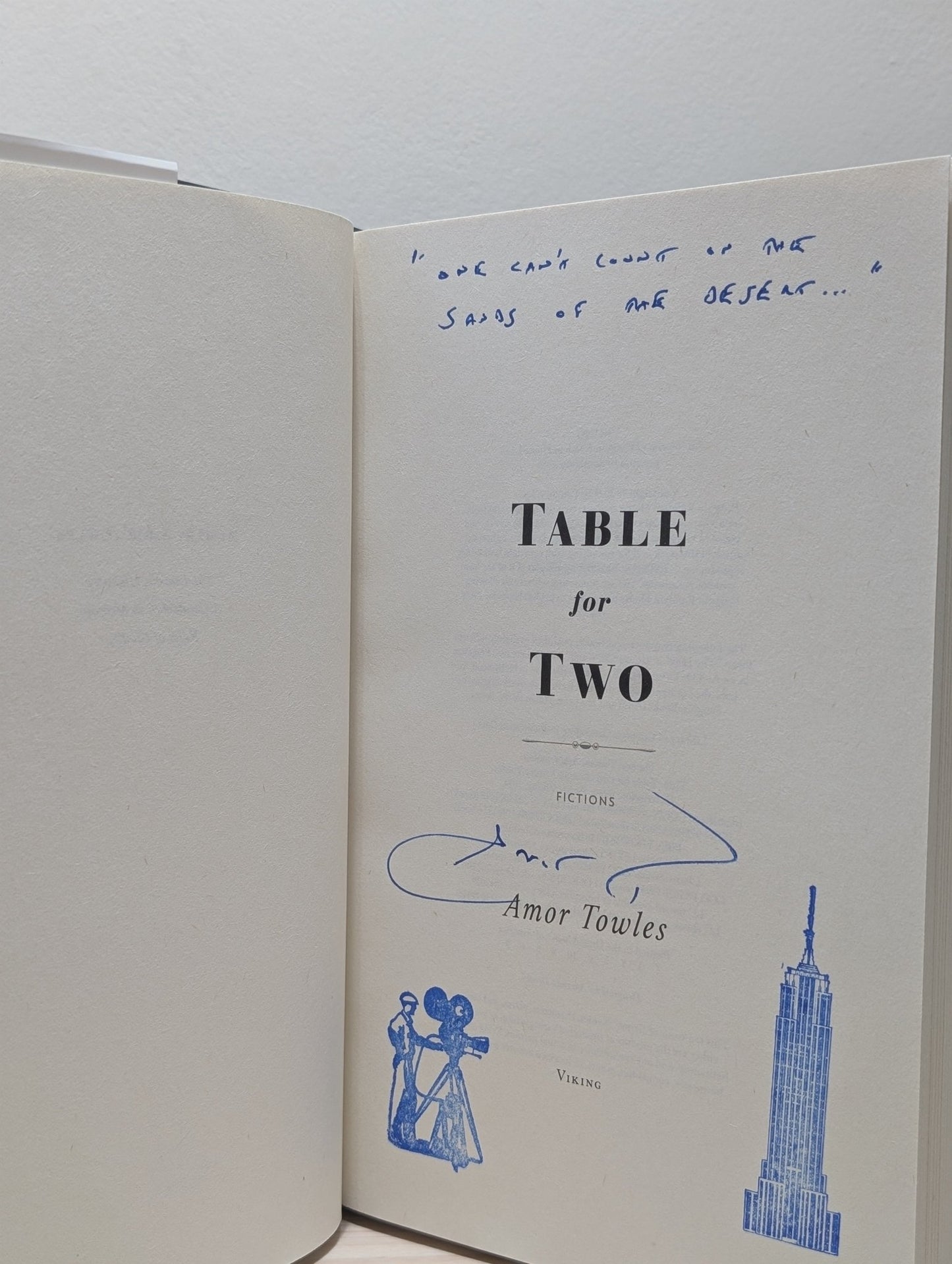 Table for Two: Fictions by Amor Towles (Signed Lined Stamped First Edition) - Fialta Books