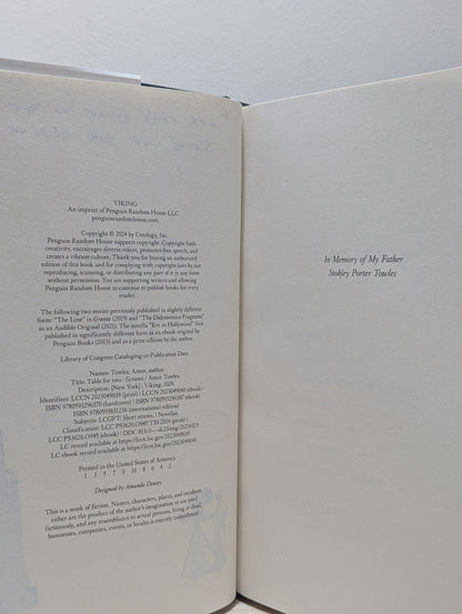Table for Two: Fictions by Amor Towles (Signed Lined Stamped First Edition) - Fialta Books