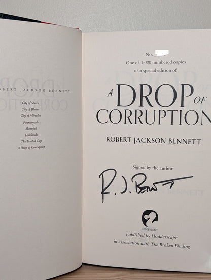 Tainted Cup; A Drop of Corruption by Robert Jackson Bennett (Signed Numbered with sprayed edges) - Fialta Books