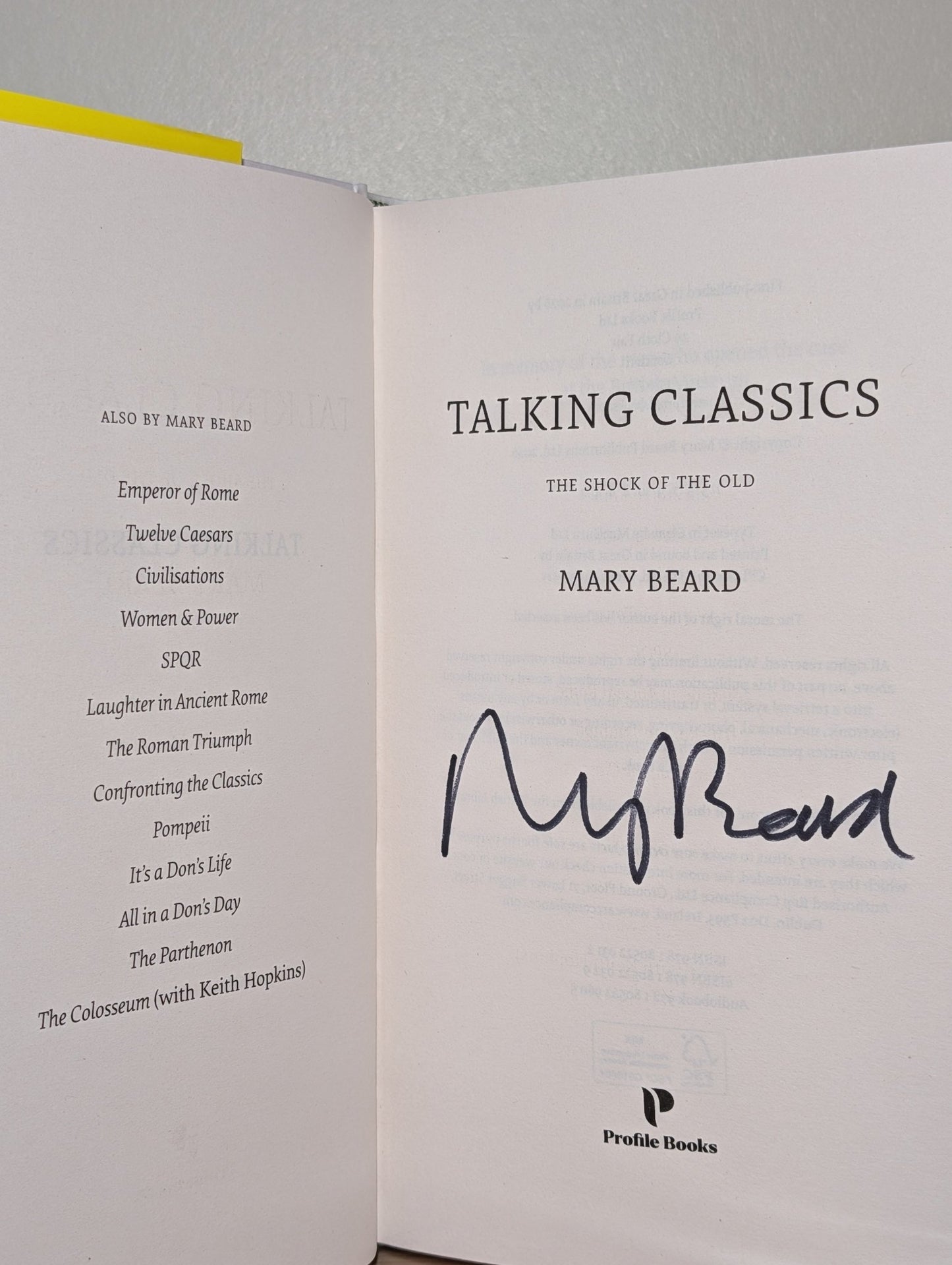 Talking Classics by Mary Beard (Signed to Title Page) - Fialta Books