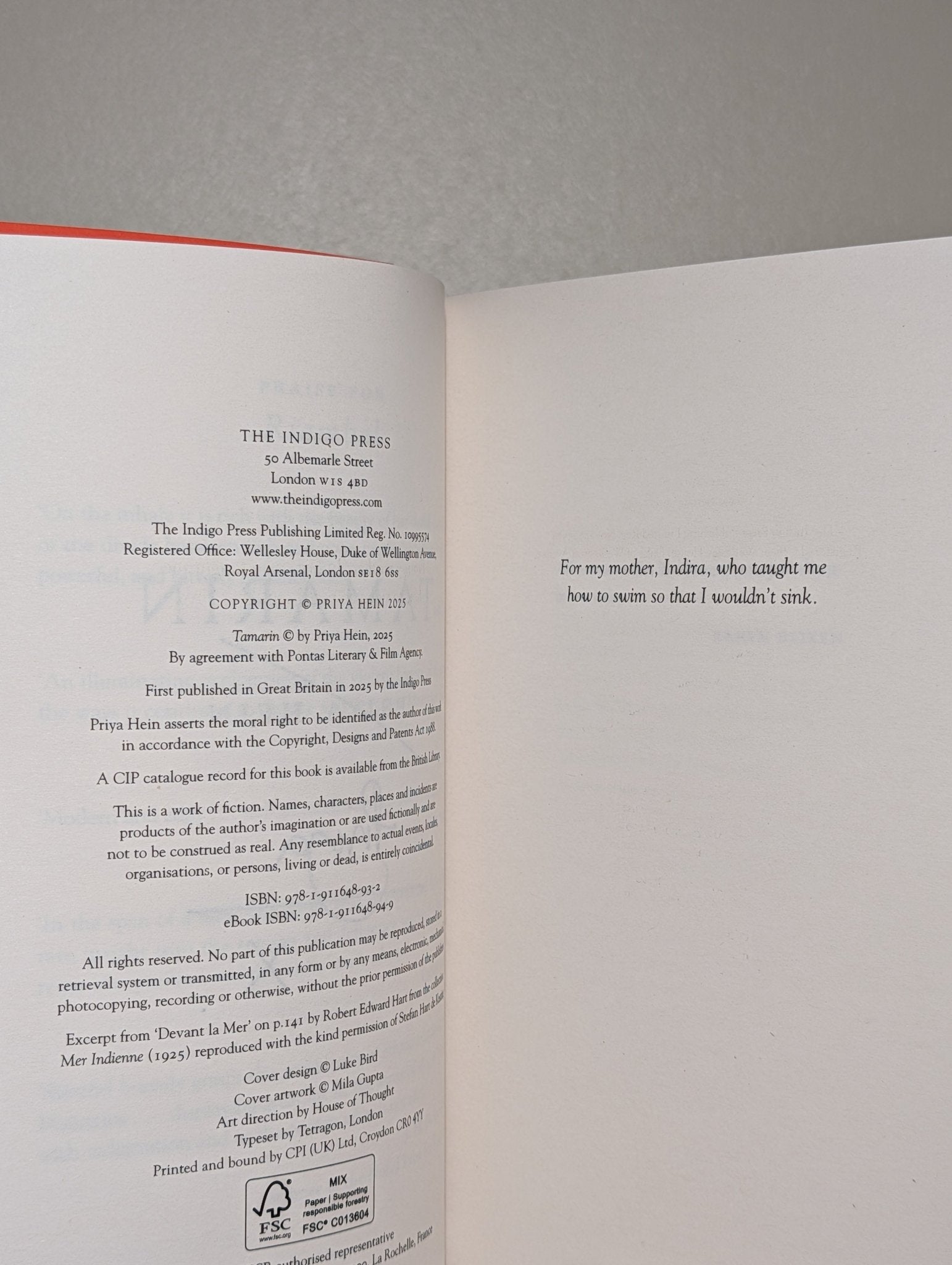 Tamarin by Priya Hein (Signed First Edition) - Fialta Books