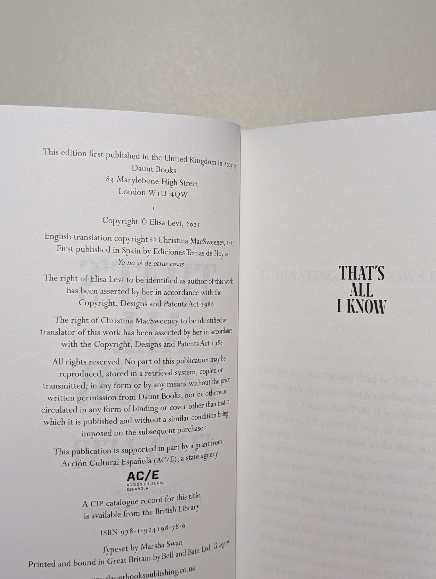 That's All I Know by Elisa Levi (First Edition) - Fialta Books