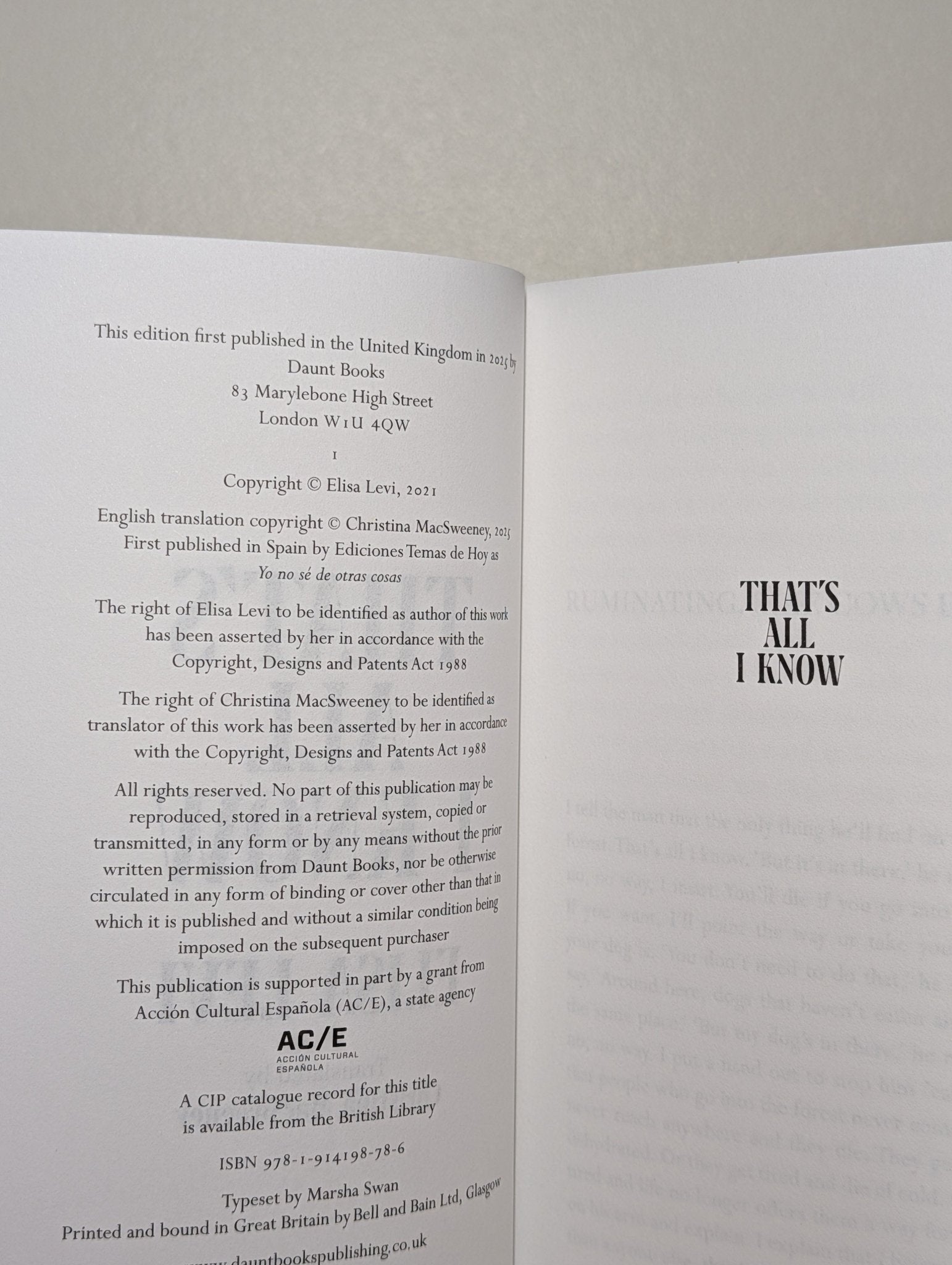 That's All I Know by Elisa Levi (First Edition) - Fialta Books