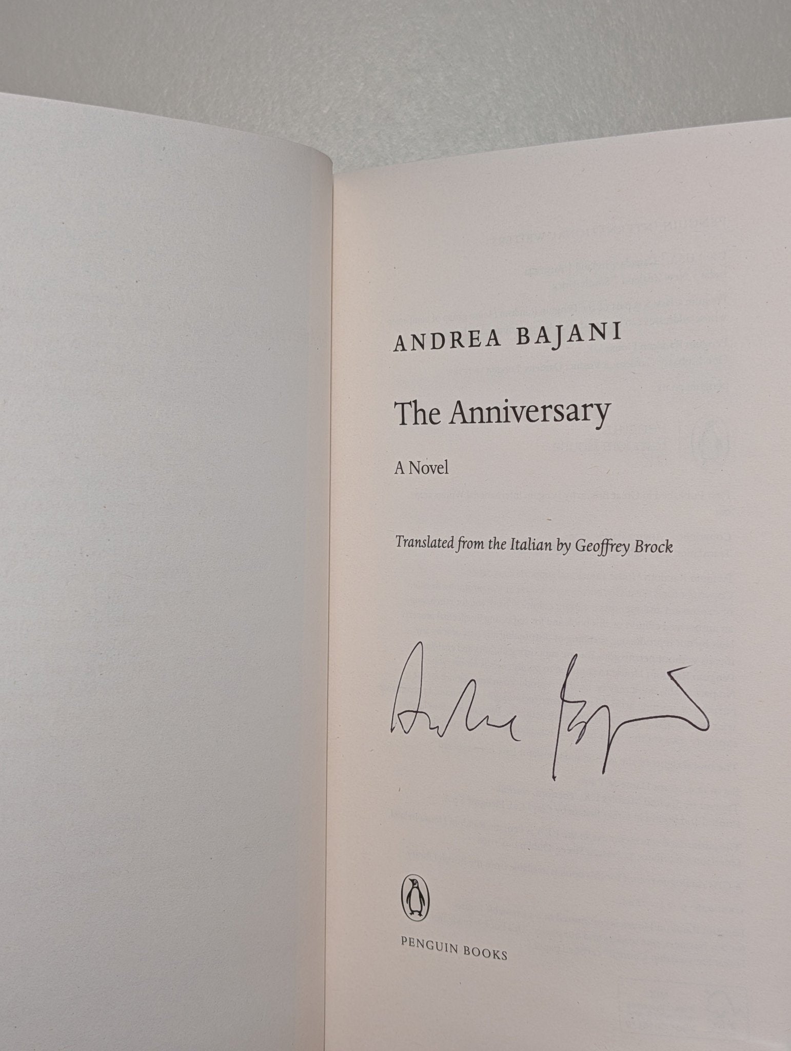 The Anniversary by Andrea Bajani (Signed First Edition) - Fialta Books