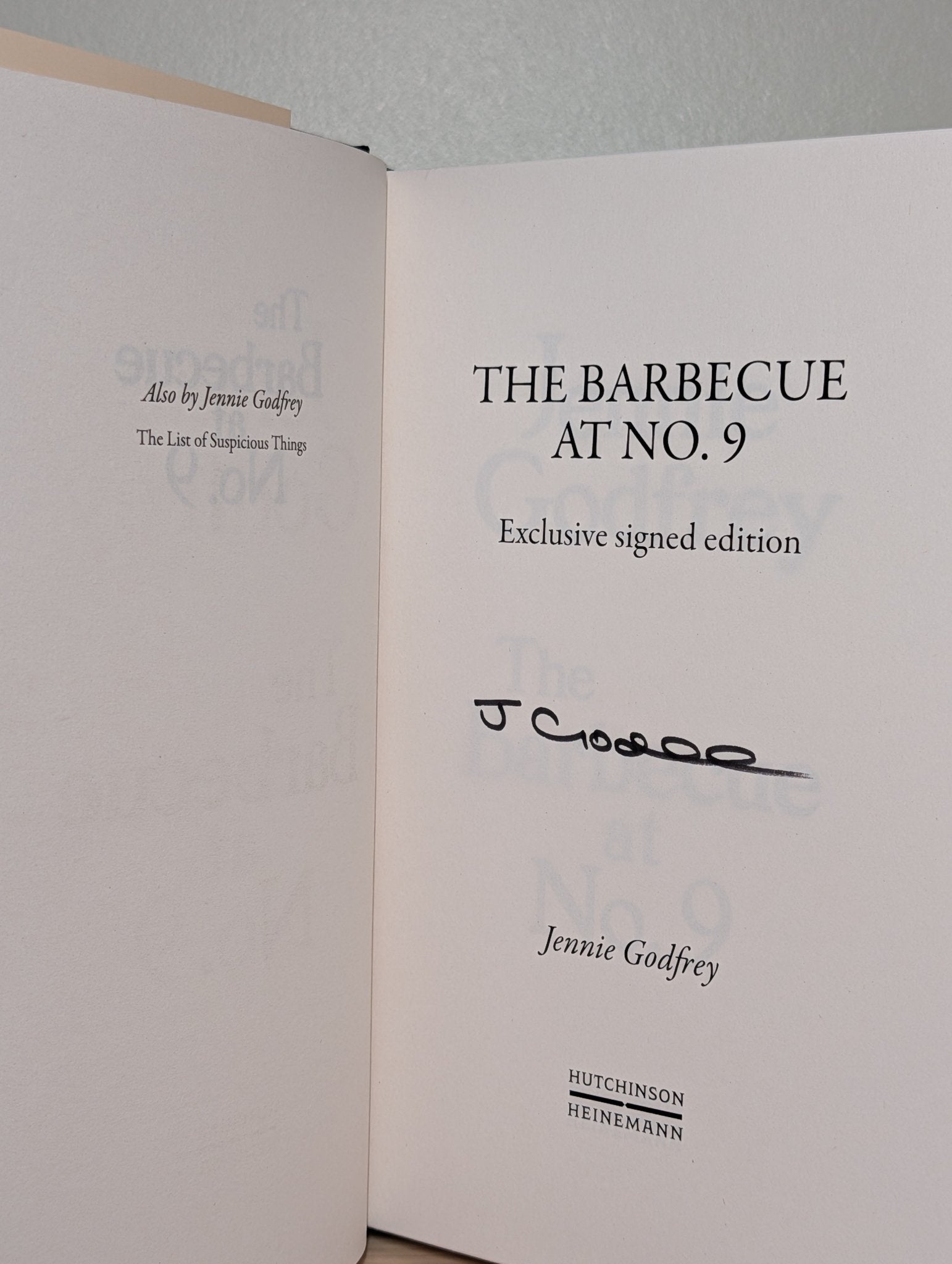 The Barbecue at No.9 by Jennie Godfrey (Signed First Edition with sprayed edges) - Fialta Books