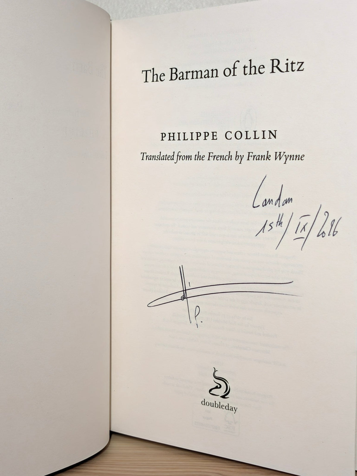 The Barman of the Ritz by Philippe Collin (Signed Dated First Edition) - Fialta Books