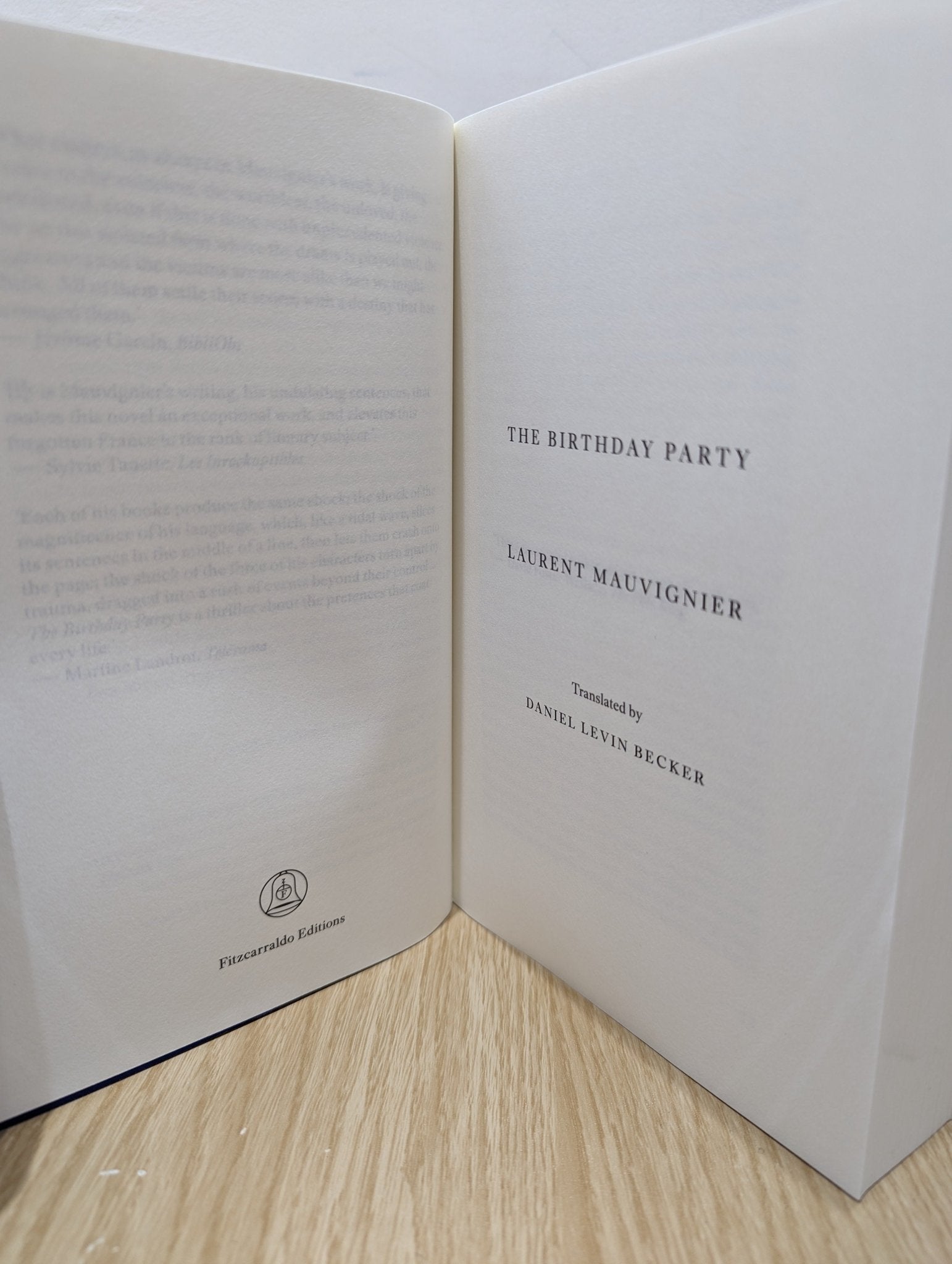 The Birthday Party by Laurent Mauvignier (First Edition) - Fialta Books