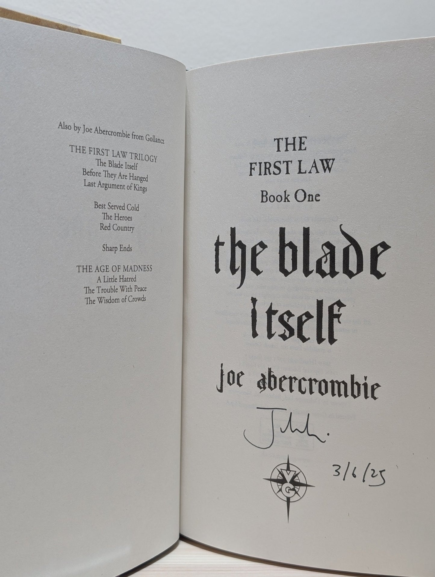 The Blade Itself: The First Law book 1 by Joe Abercrombie (Signed Dated by Author) - Fialta Books