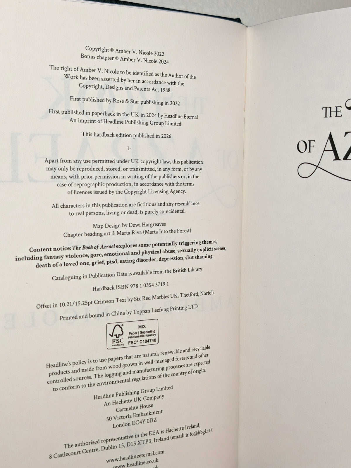 The Book of Azrael by Amber V. Nicole (Deluxe Collector's Edition with sprayed edges) - Fialta Books