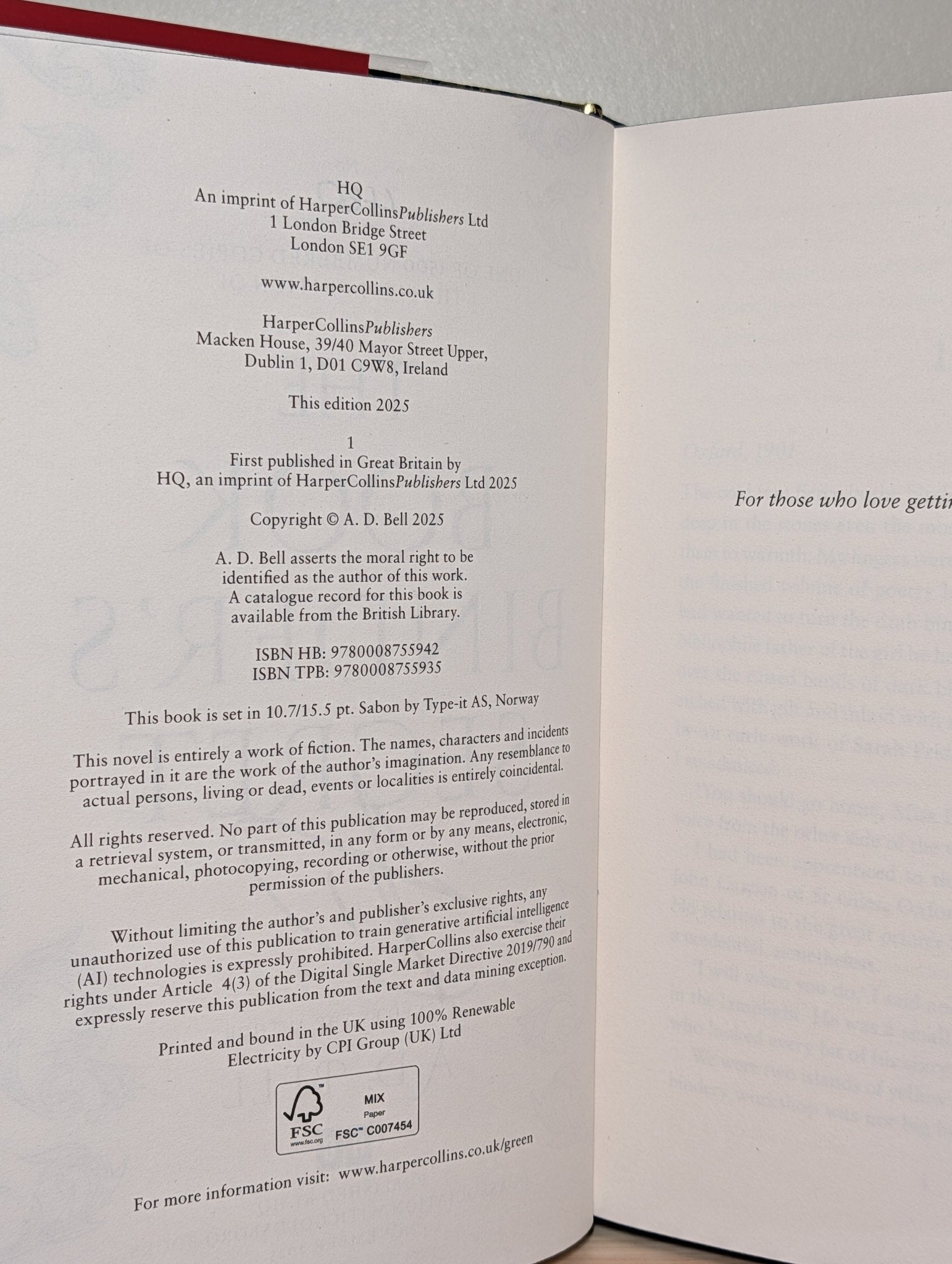 The Bookbinder's Secret by A. D. Bell (Signed First Edition with sprayed edges) - Fialta Books