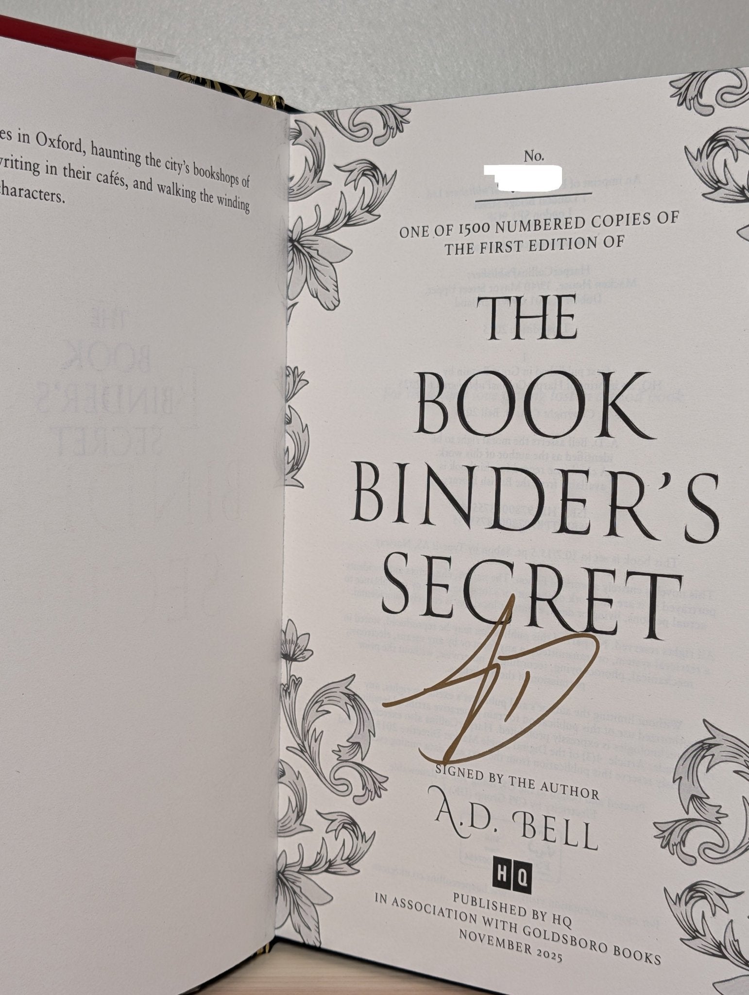 The Bookbinder's Secret by A. D. Bell (Signed First Edition with sprayed edges) - Fialta Books