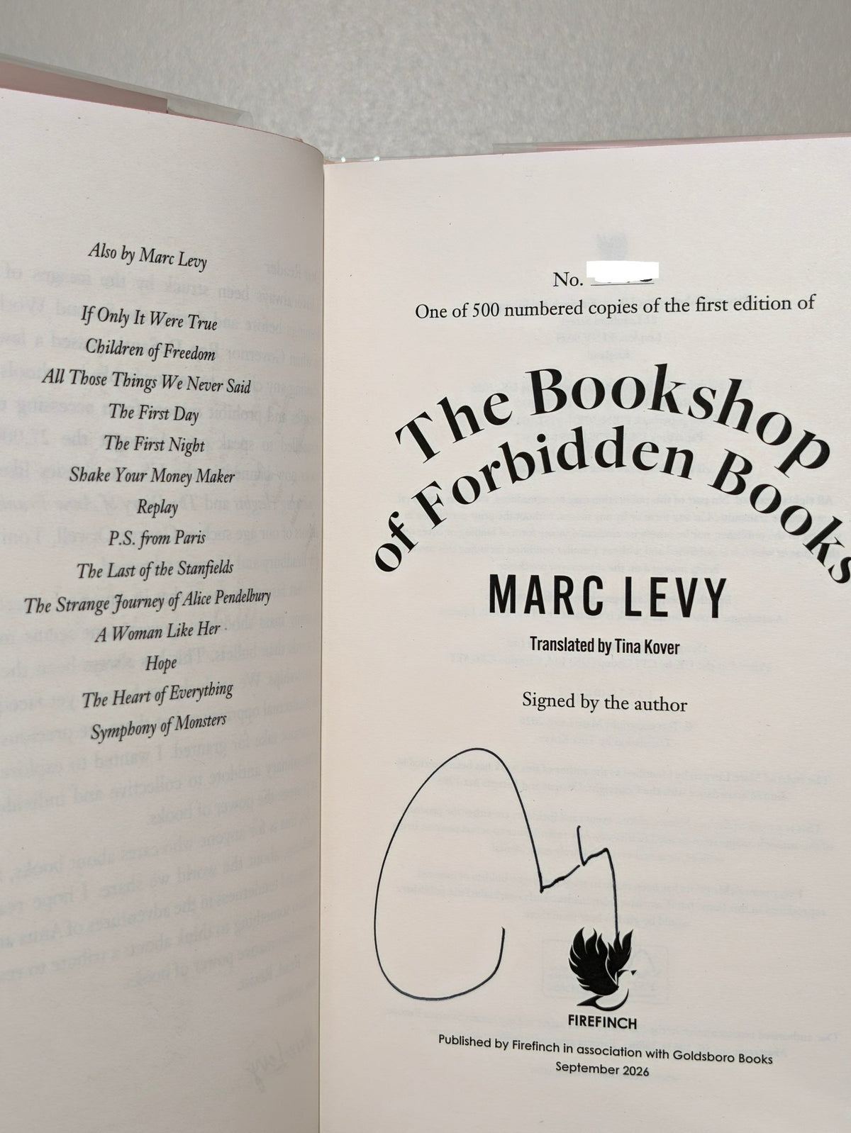 The Bookshop of Forbidden Books by Marc Levy (Signed First Edition with sprayed edges) - Fialta Books