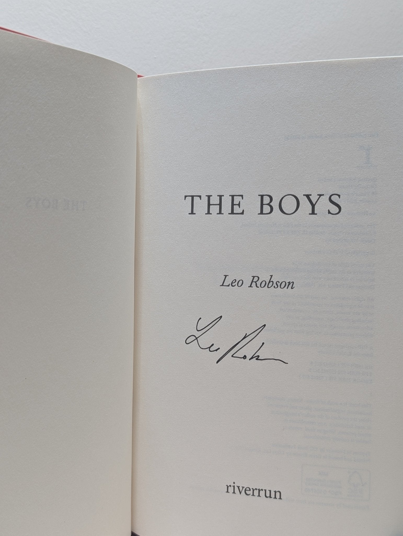 The Boys by Leo Robson (Signed First Edition) - Fialta Books
