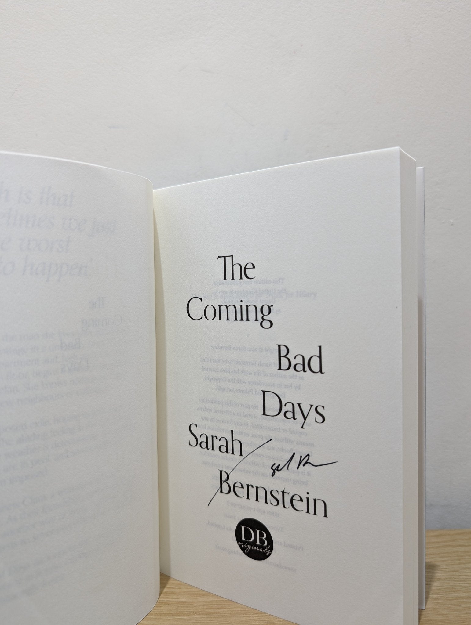The Coming Bad Days by Sarah Bernstein (Signed First Edition) - Fialta Books