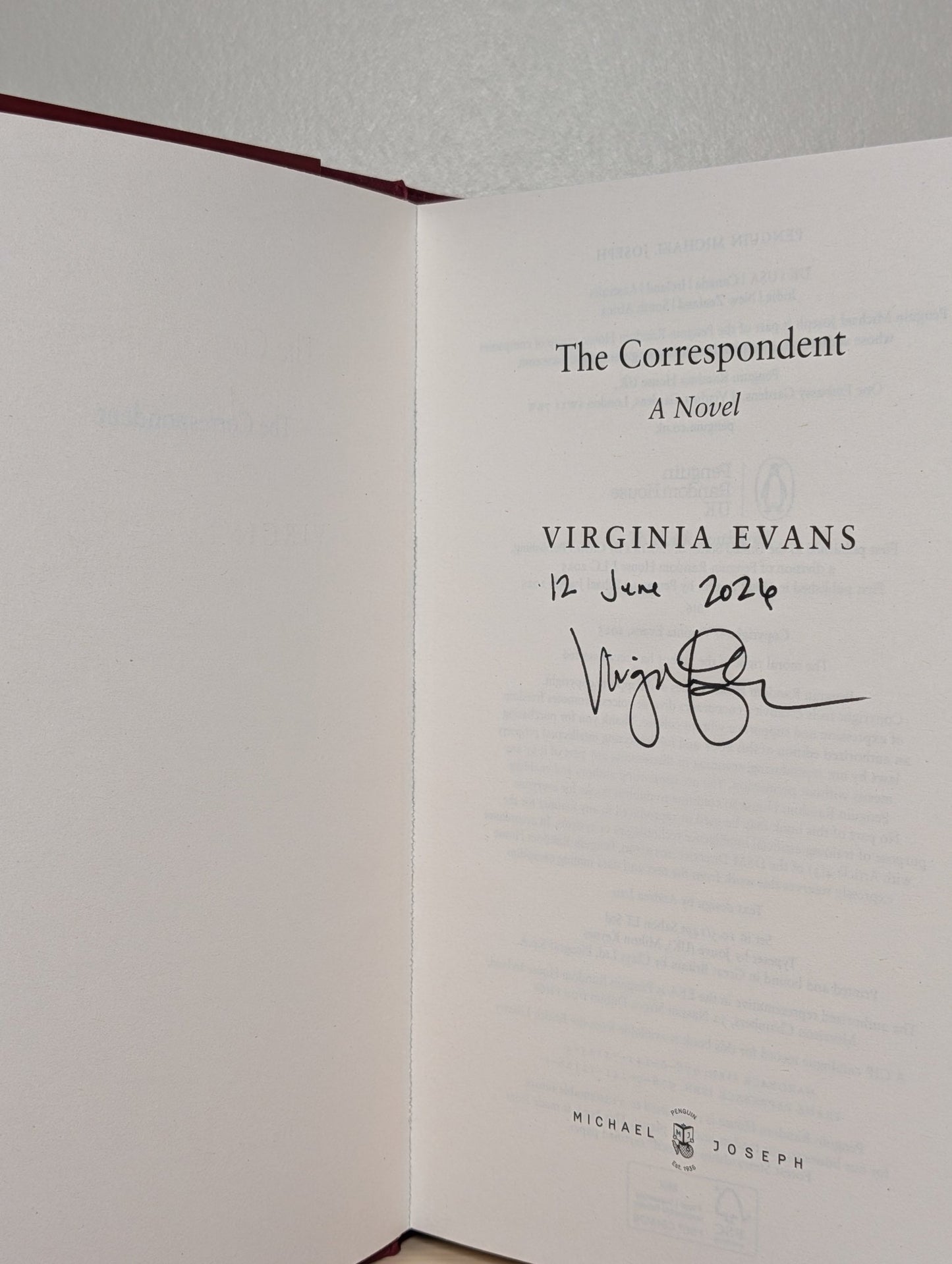 The Correspondent by Virginia Evans (Signed Dated Hardback Edition) - Fialta Books