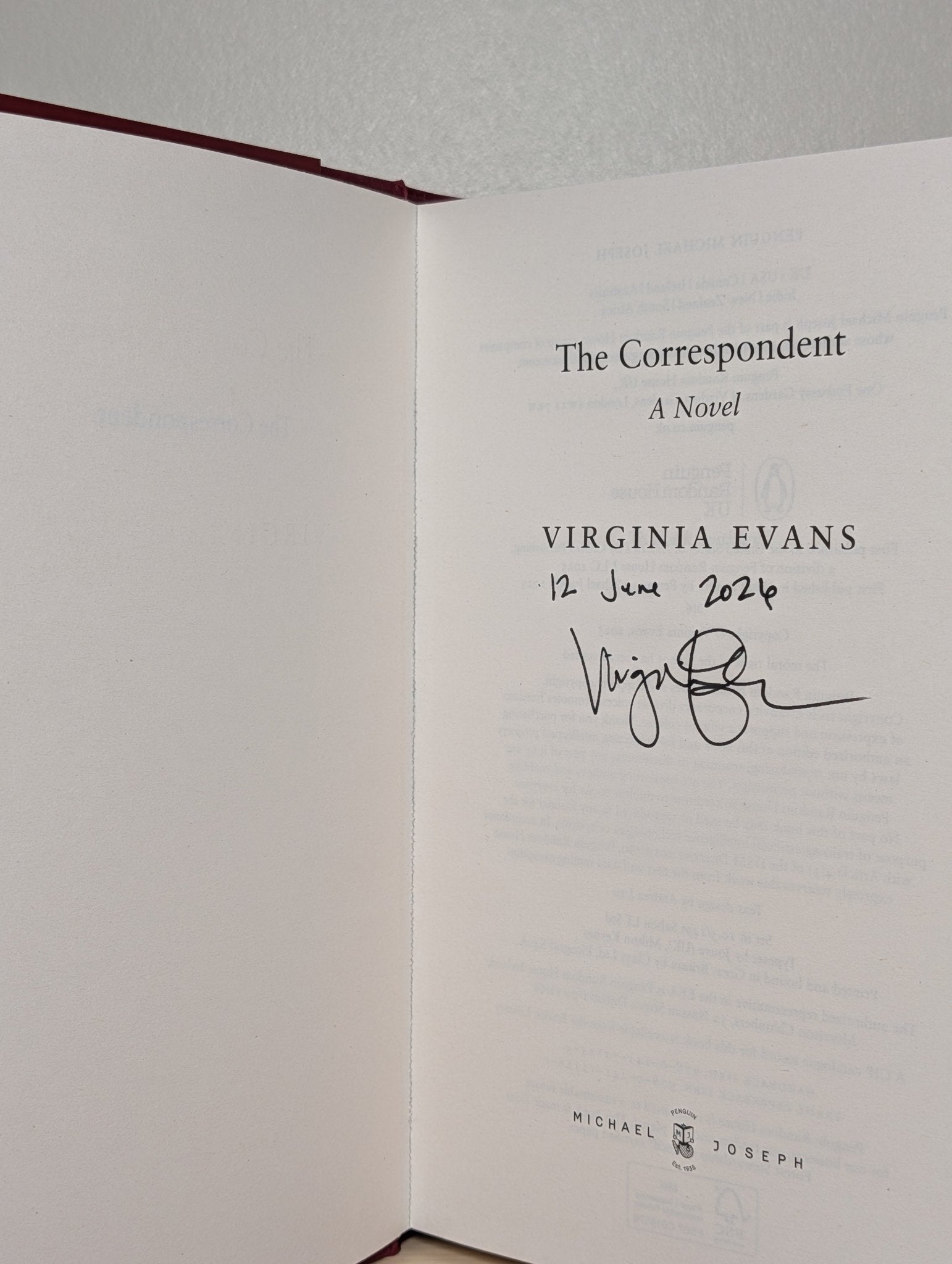 The Correspondent by Virginia Evans (Signed Dated Hardback Edition) - Fialta Books