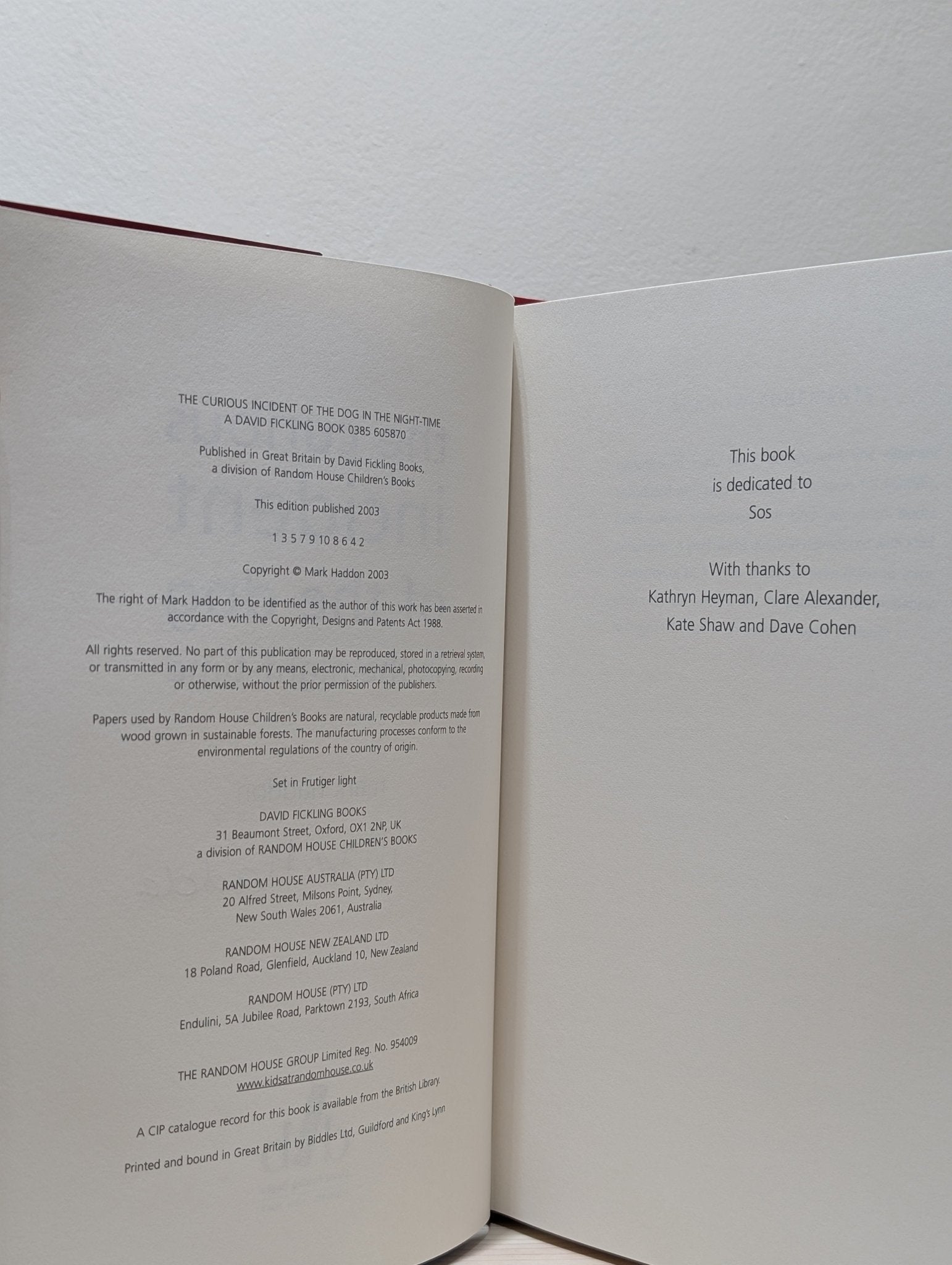 The Curious Incident Of The Dog In The Night - Time by Mark Haddon (Signed First Edition) - Fialta Books