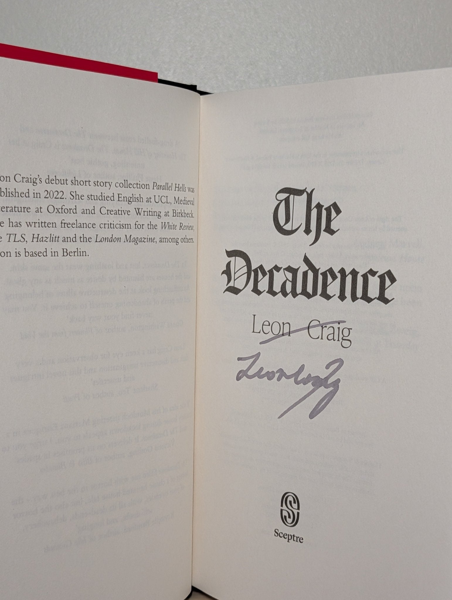 The Decadence by Leon Craig (Signed First Edition) - Fialta Books