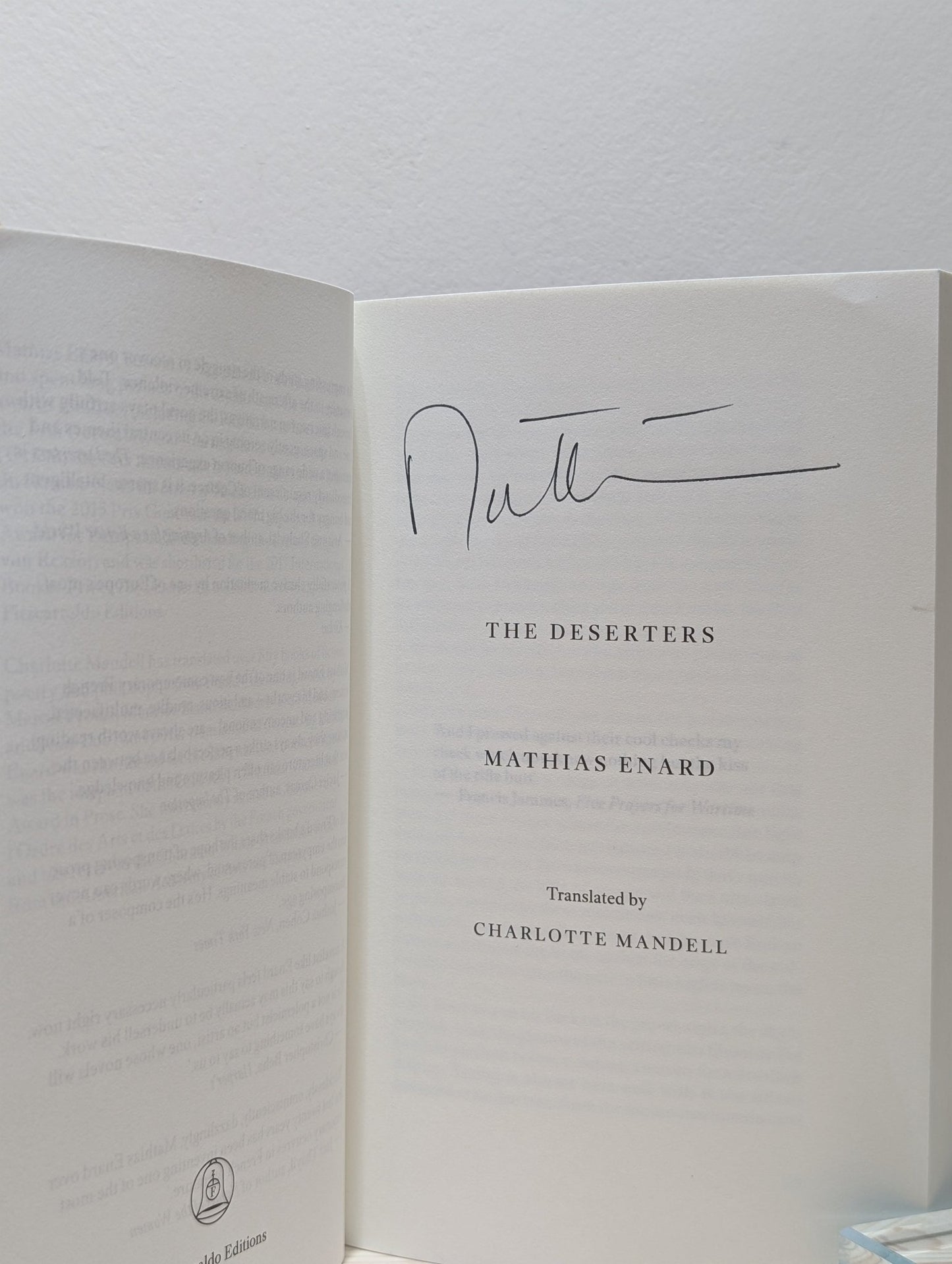 The Deserters by Mathias Enard (Signed First Edition) - Fialta Books